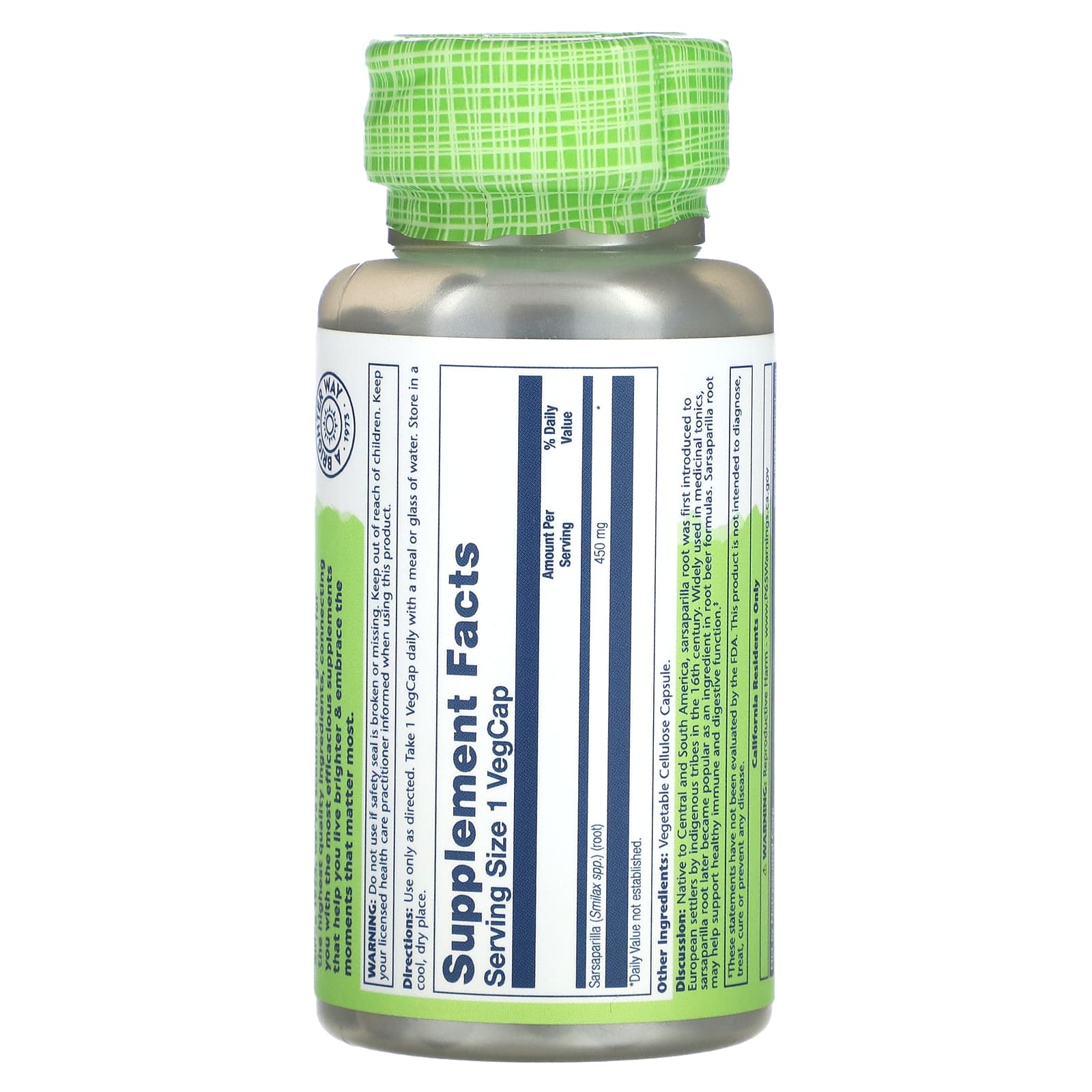 Solaray, True Herbs, Sarsaparilla, 450 mg, 100 Vegcaps - Image 2