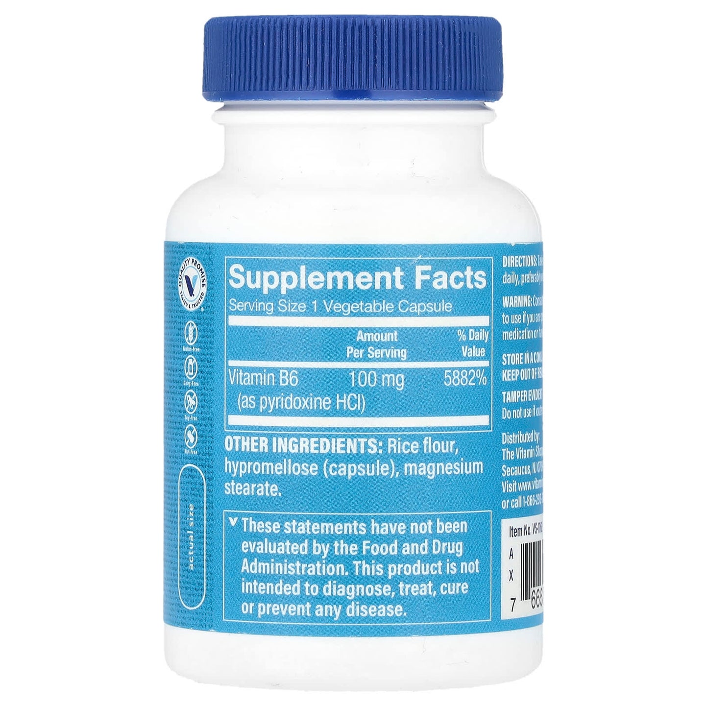 The Vitamin Shoppe, Vitamin B6 , 100 mg, 100 Vegetable Capsules