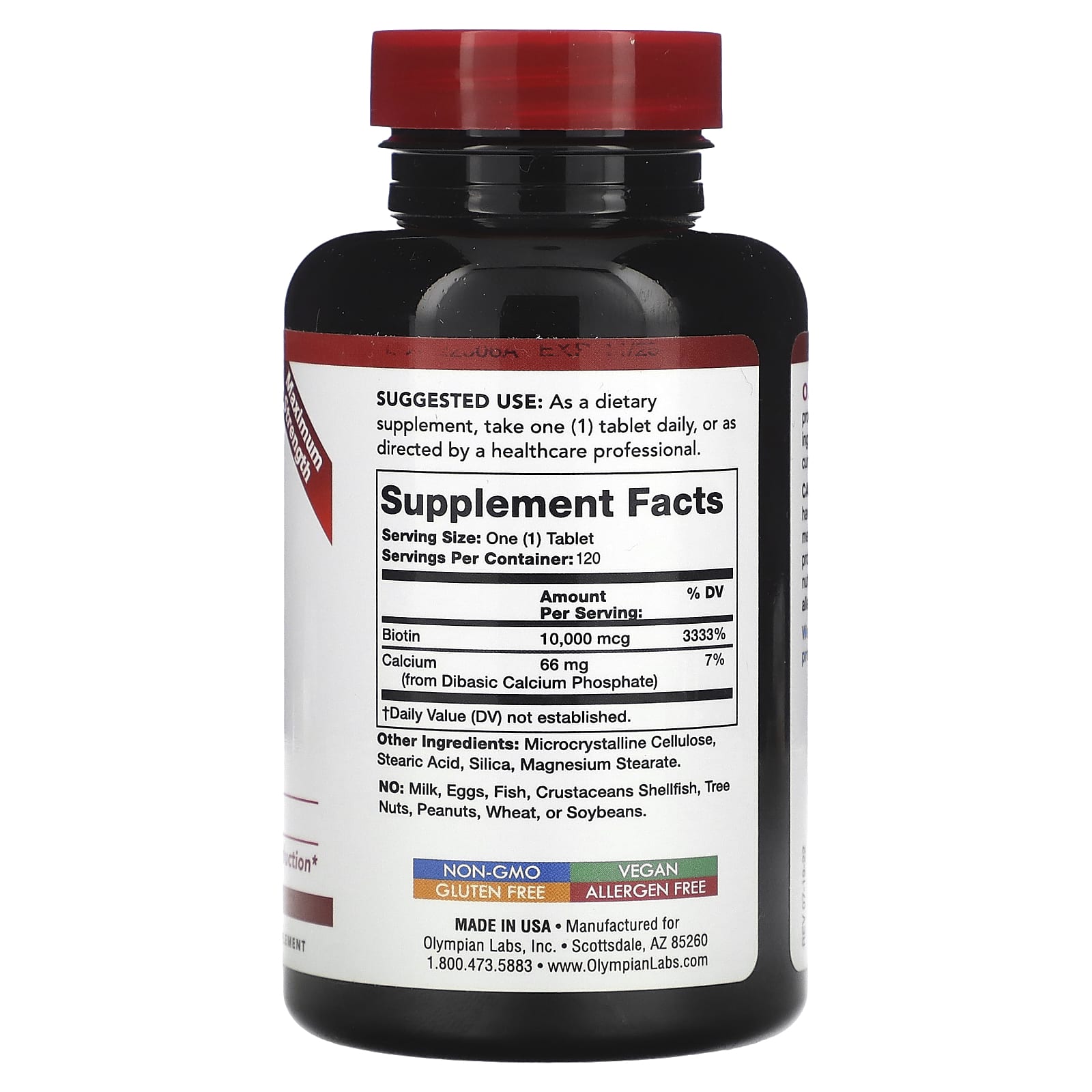 Olympian Labs, Biotin, 10,000 mcg, 120 Tablets - Image 2