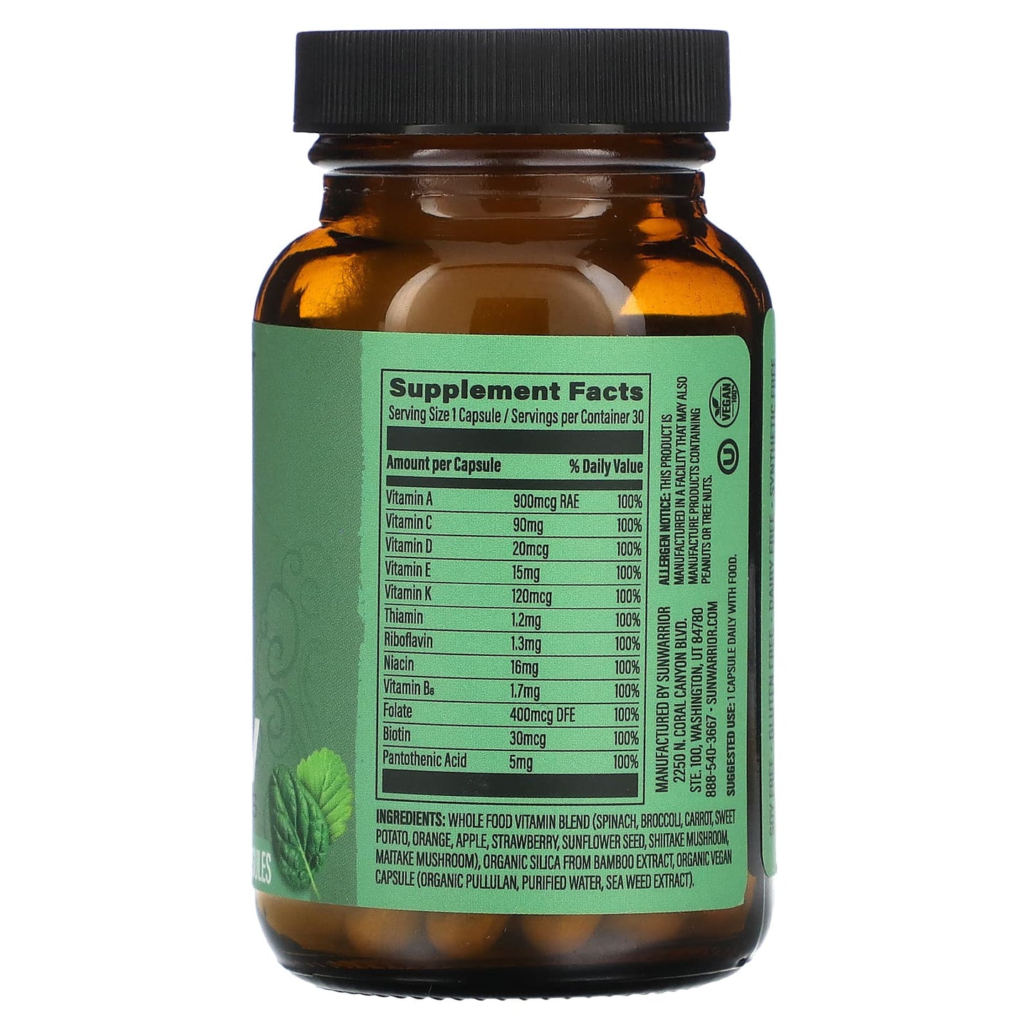 Sunwarrior, Plant-Based Multi-V, 30 Vegan Capsules - Image 2