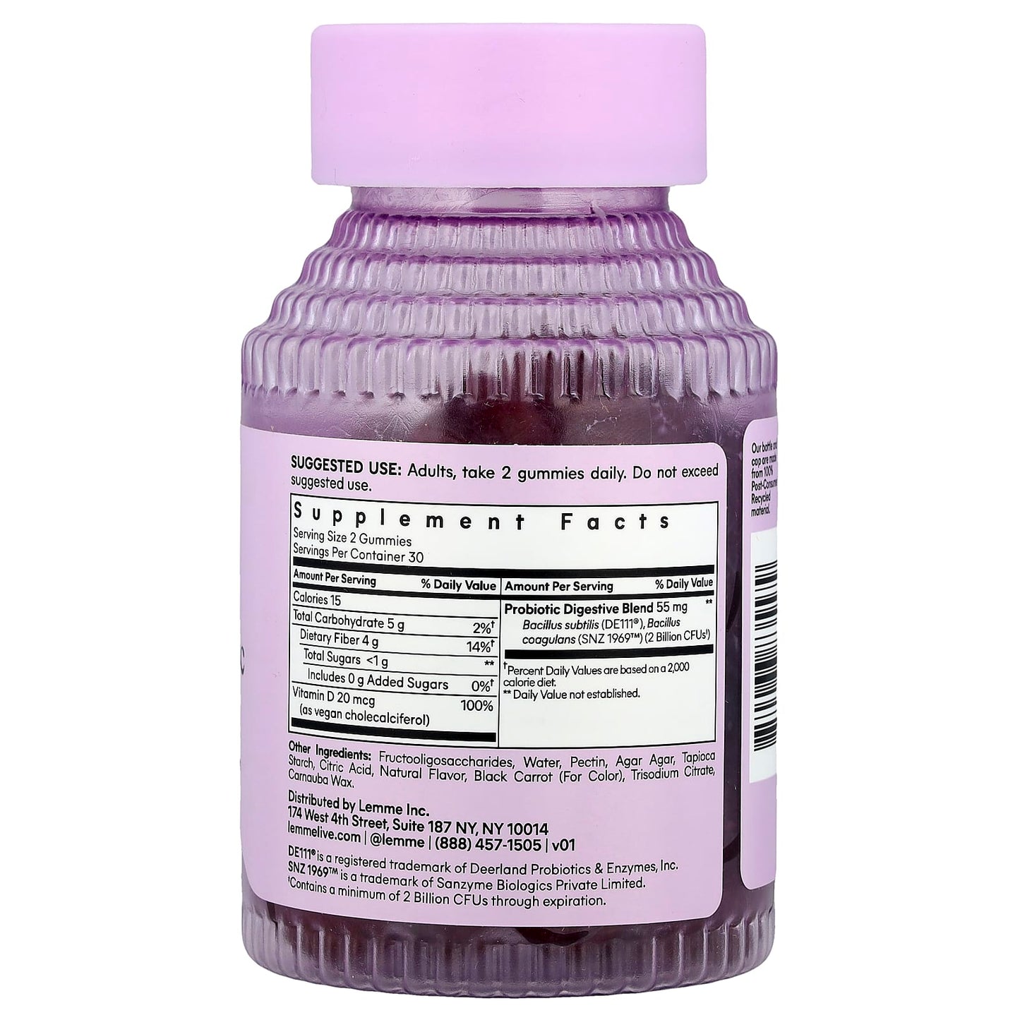 Lemme, No2, Fiber & Probiotic Gummies, Strawberry , 60 Gummies - Image 2