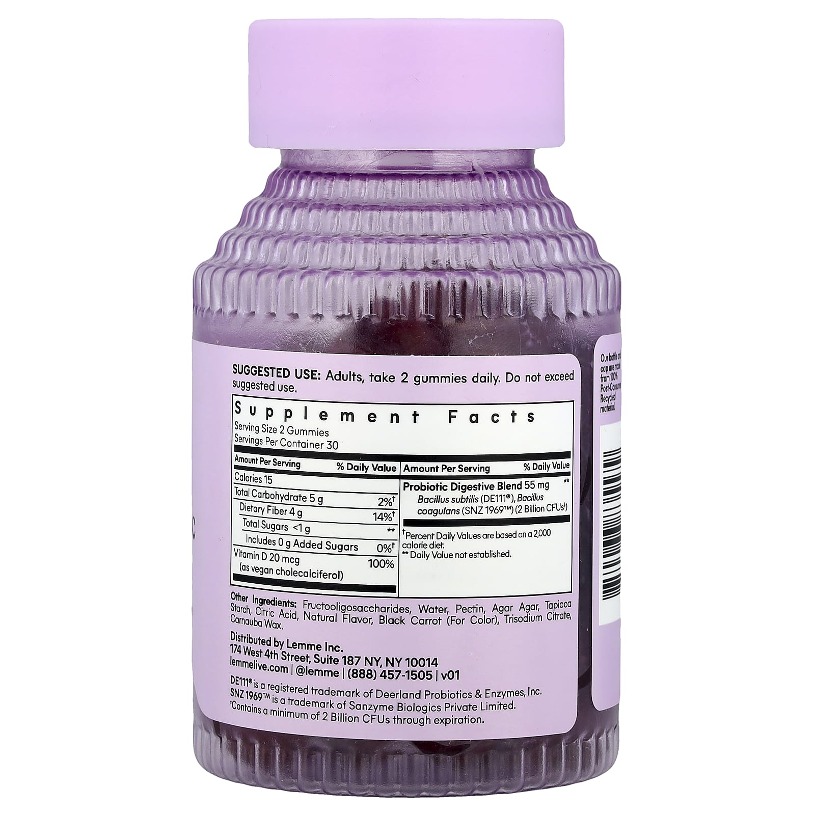 Lemme, No2, Fiber & Probiotic Gummies, Strawberry , 60 Gummies - Image 2