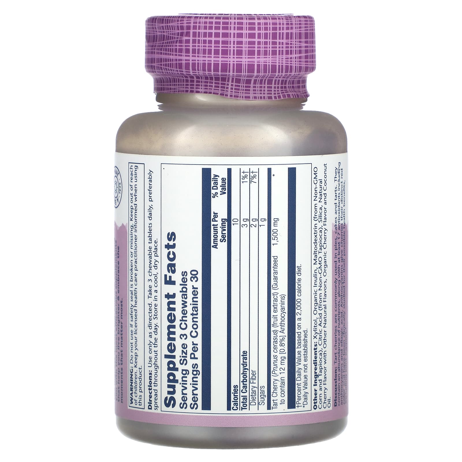 Solaray, Vital Extracts Tart Cherry, Natural Cherry, 90 Chewables (500 mg per Chewable)