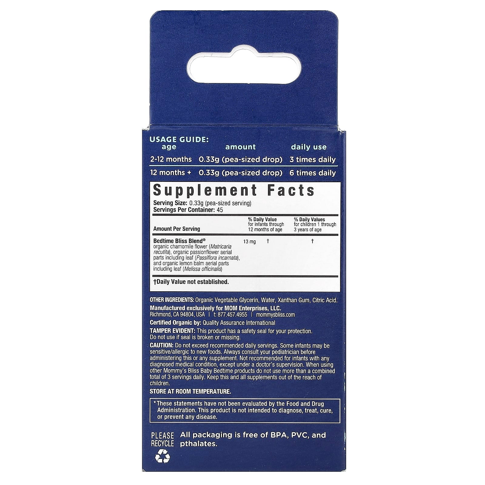 Mommy's Bliss, Organic Baby Bedtime Paci Gel, Age 2 Months+, 0.53 oz (15 g)
