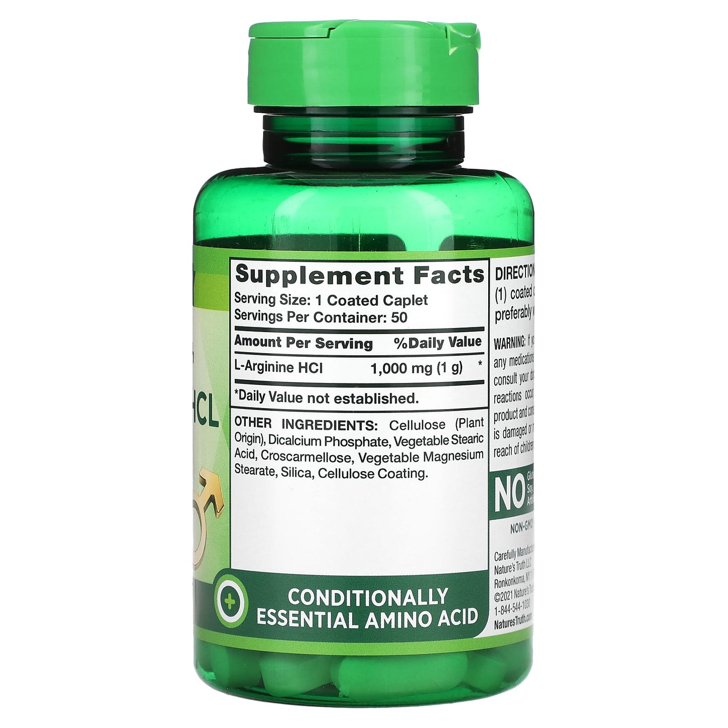 Nature's Truth, Vitamins, Maximum Strength L-Arginine HCL, 1,000 mg, 50 Coated Caplets - Image 2