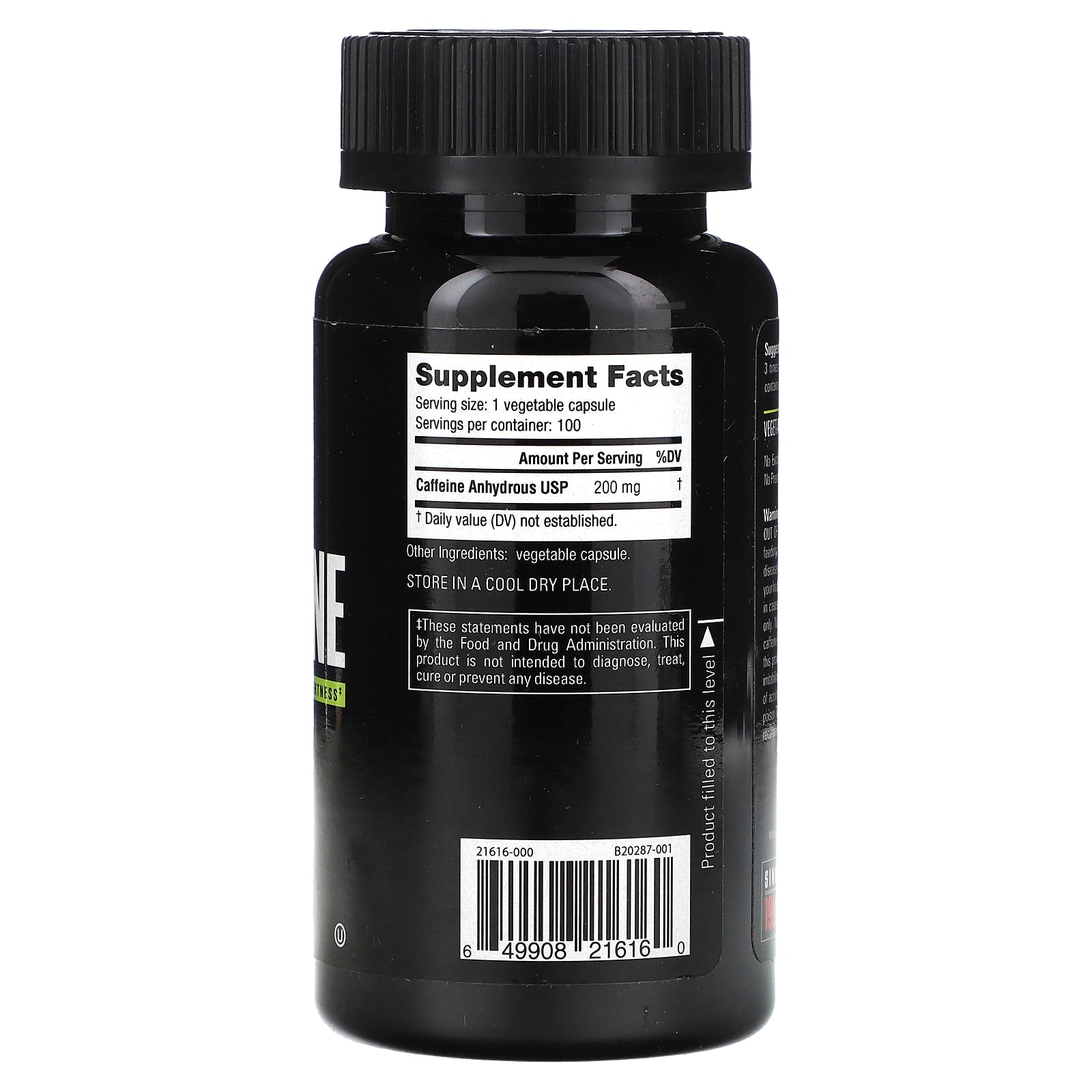 NutraBio, Caffeine, 200 mg, 100 Veggie Capsules - Image 2
