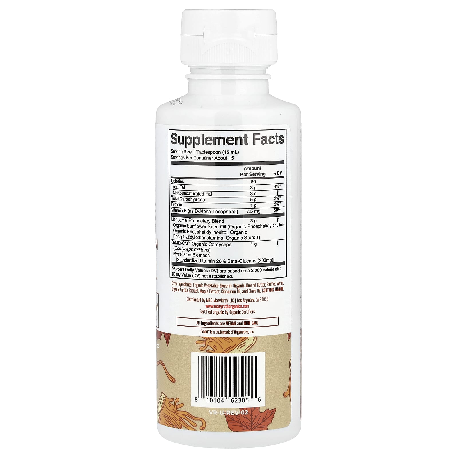 MaryRuth's, Organic Cordyceps Mushroom Liposomal, Maple Spice, 7.6 fl oz (225 ml) - Image 2