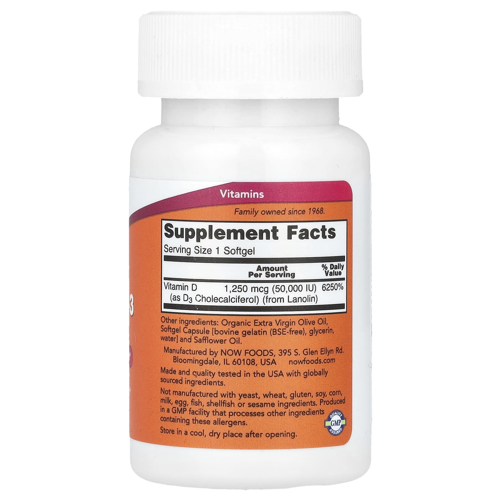 NOW Foods, Vitamin D-3, Max Potency, 50,000 IU, 12 Softgels