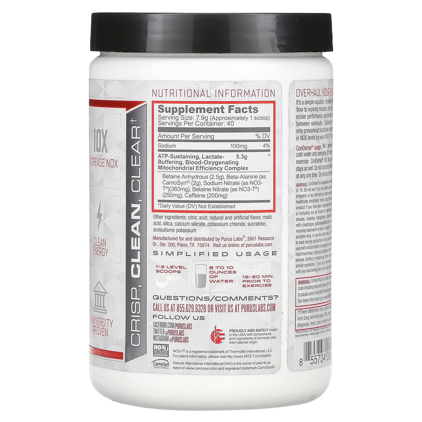 Purus Labs, ConDense, Endurance Enhancing Pre, Melonberry Cooler, 11.1 oz (316 g) - Image 2