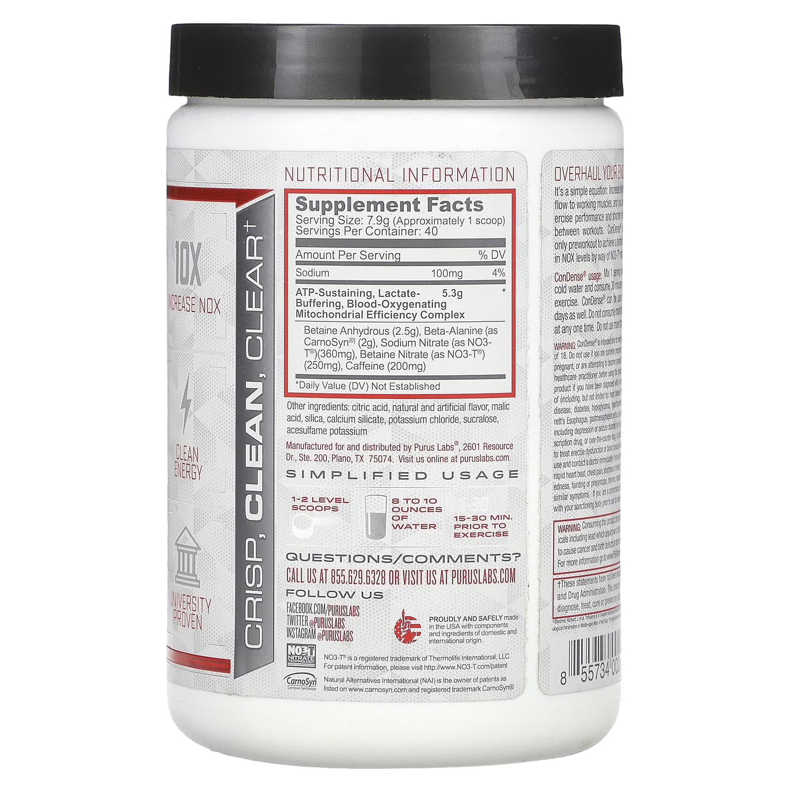 Purus Labs, ConDense, Endurance Enhancing Pre, Melonberry Cooler, 11.1 oz (316 g) - Image 2