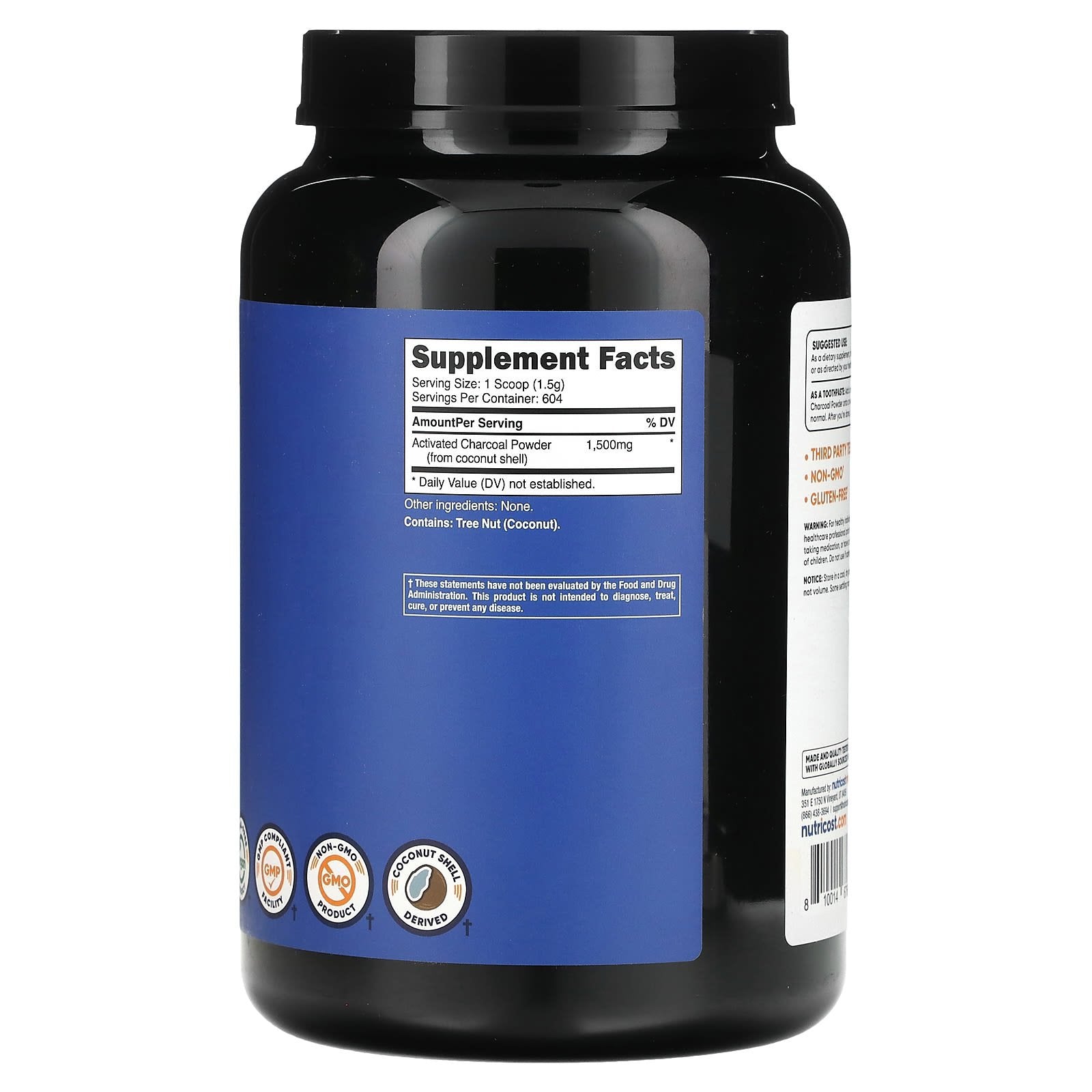 Nutricost, Activated Charcoal Powder, Unflavored, 2 lb (907 g)
