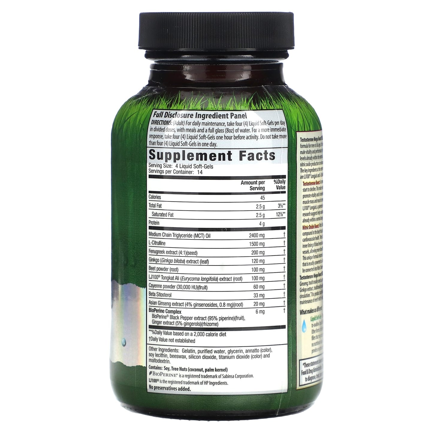 Irwin Naturals Testosterone Boost with Nitric Oxide, 56 Liquid Soft-Gels - Image 2
