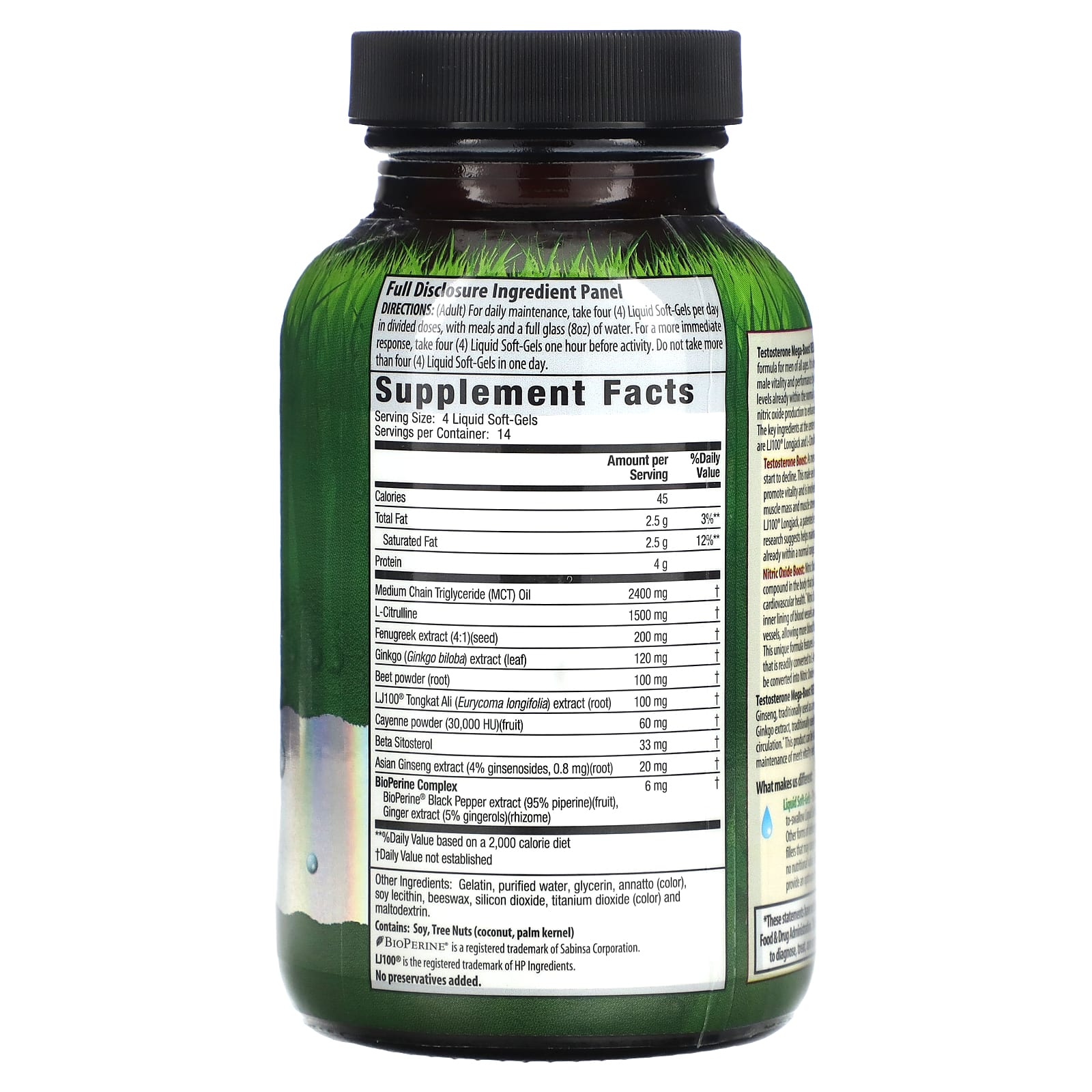 Irwin Naturals Testosterone Boost with Nitric Oxide, 56 Liquid Soft-Gels - Image 2