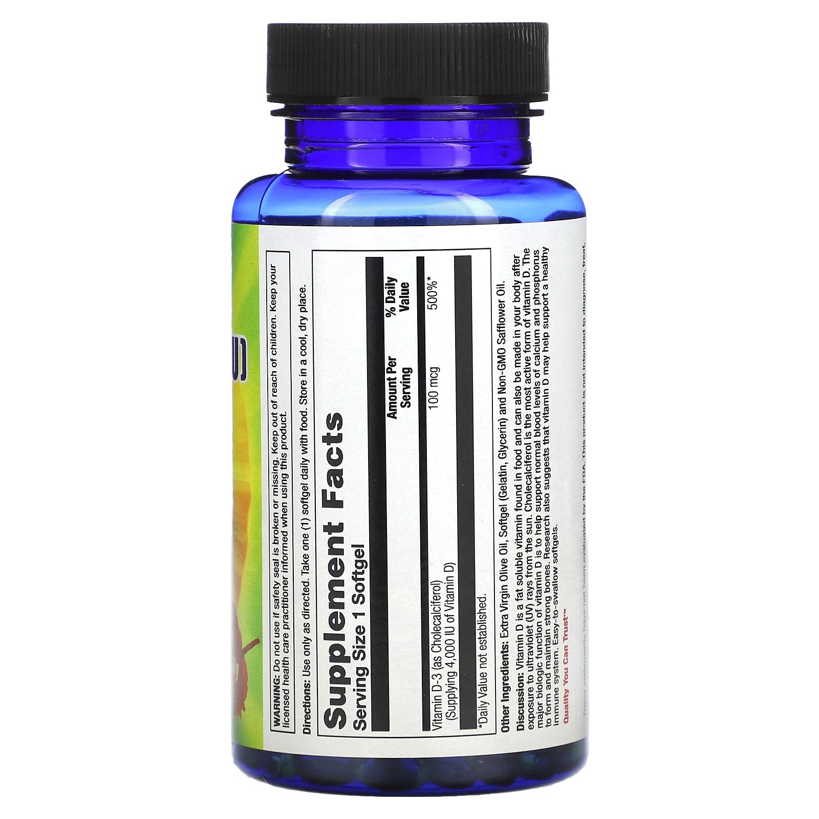 Nature's Life, Super D-3, 100 mcg (4,000 IU), 100 Softgels - Image 2