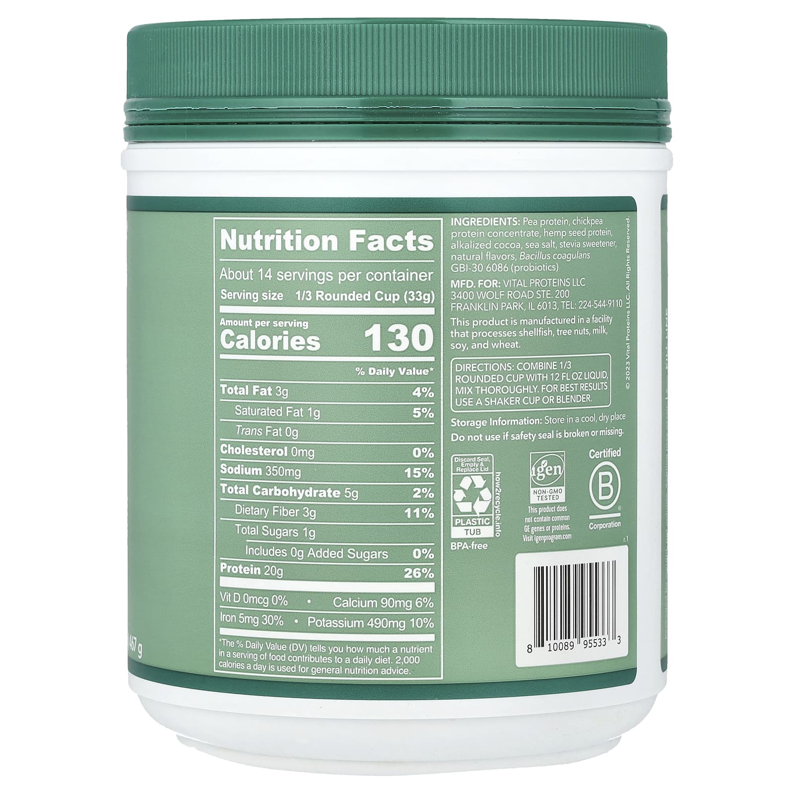 Vital Proteins, Plant Protein, Chocolate, 16.5 oz (467 g) - Image 2