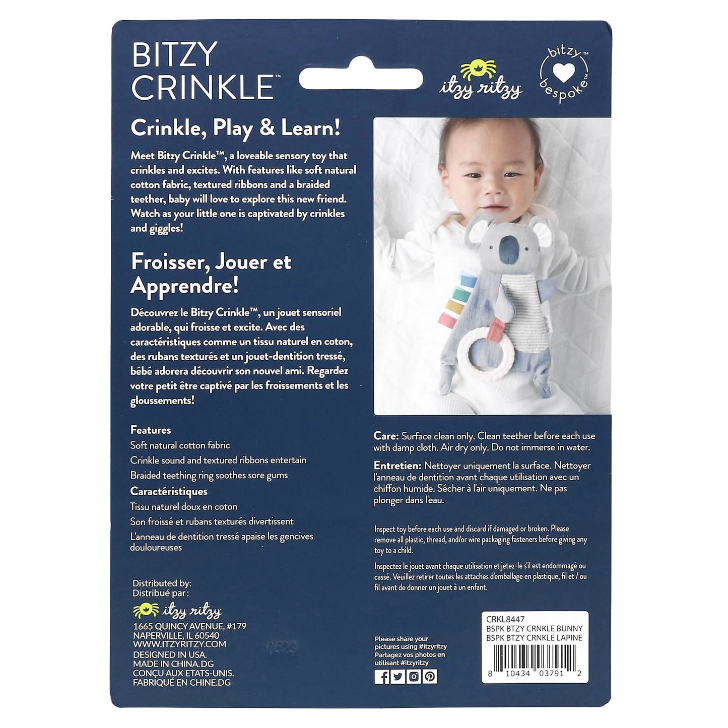 Bitzy Crinkle Sensory Toy by itzy ritzy, 0 Months+, Bunny, 1 Count - Image 2