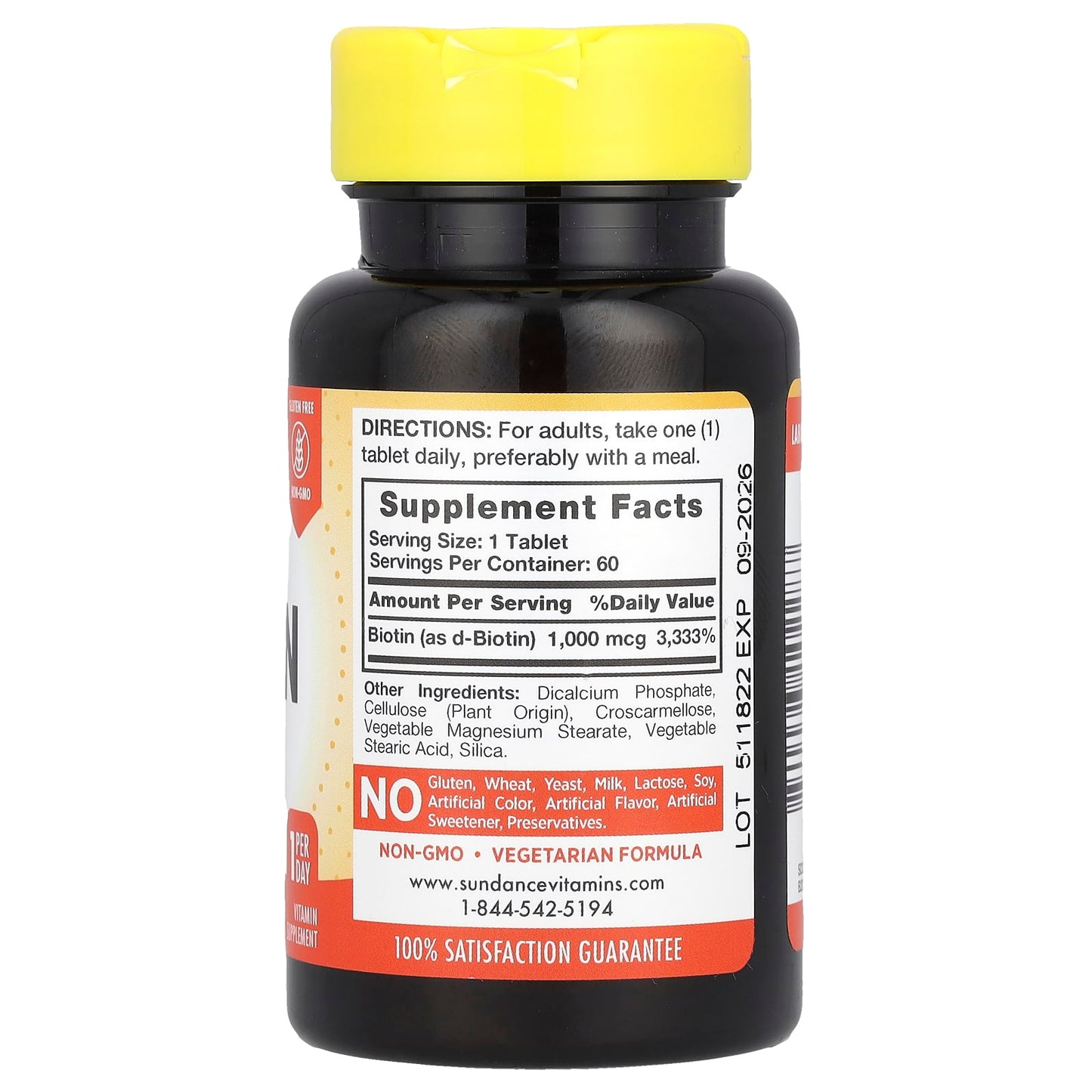 Sundance Vitamins, High Potency Biotin, 1,000 mcg, 60 Tablets - Image 2