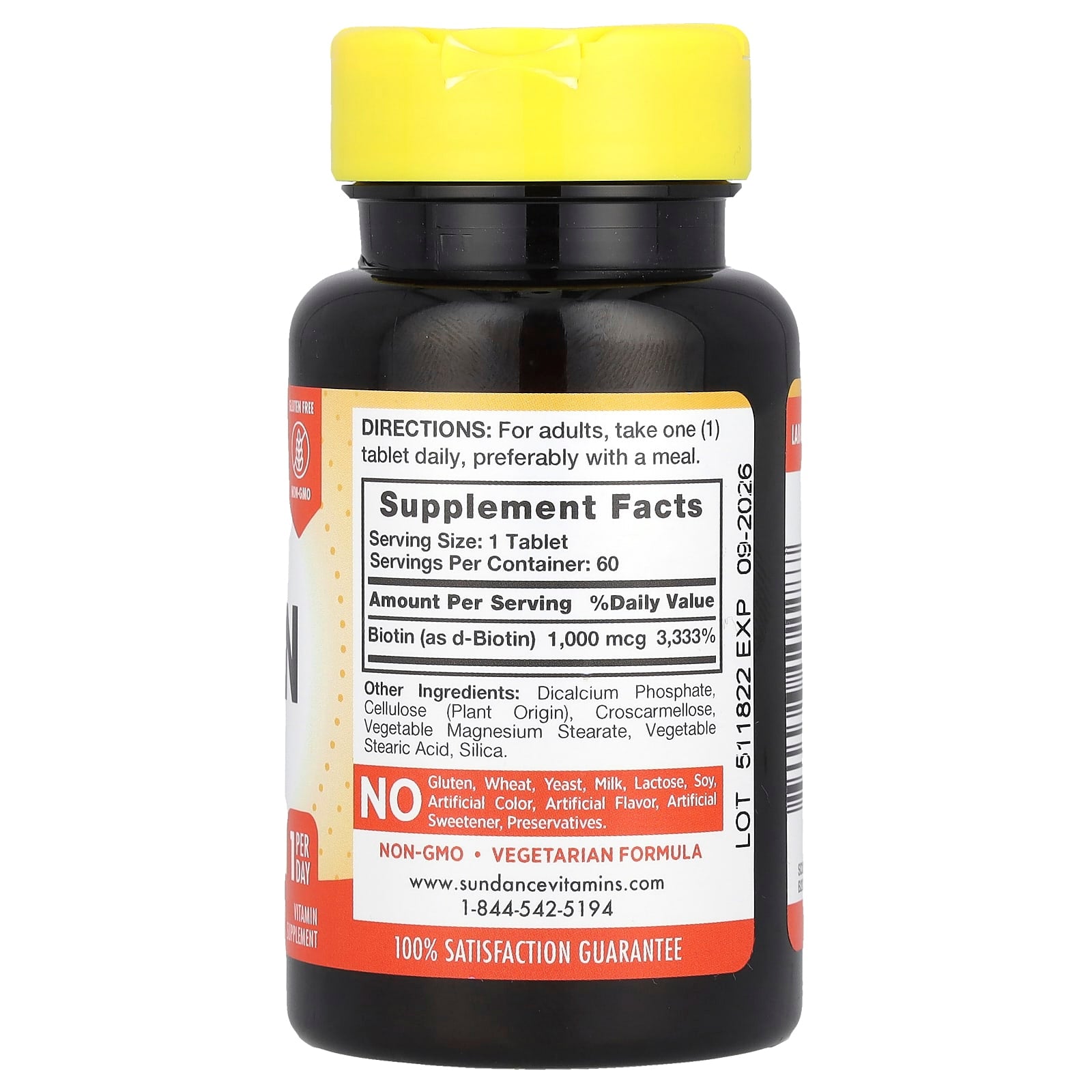Sundance Vitamins, High Potency Biotin, 1,000 mcg, 60 Tablets - Image 2