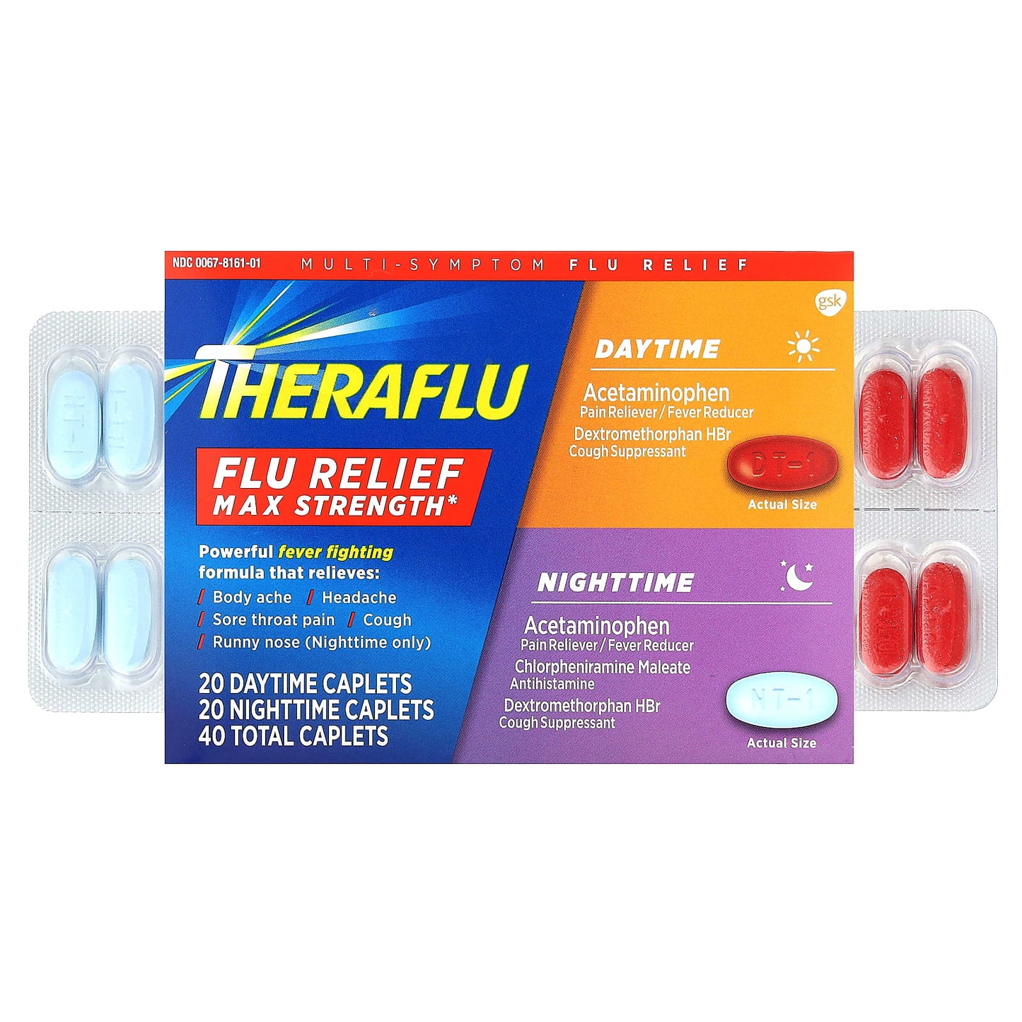 Theraflu, Flu Relief Max Strength, Daytime & Nighttime , 40 Caplets - Image 1