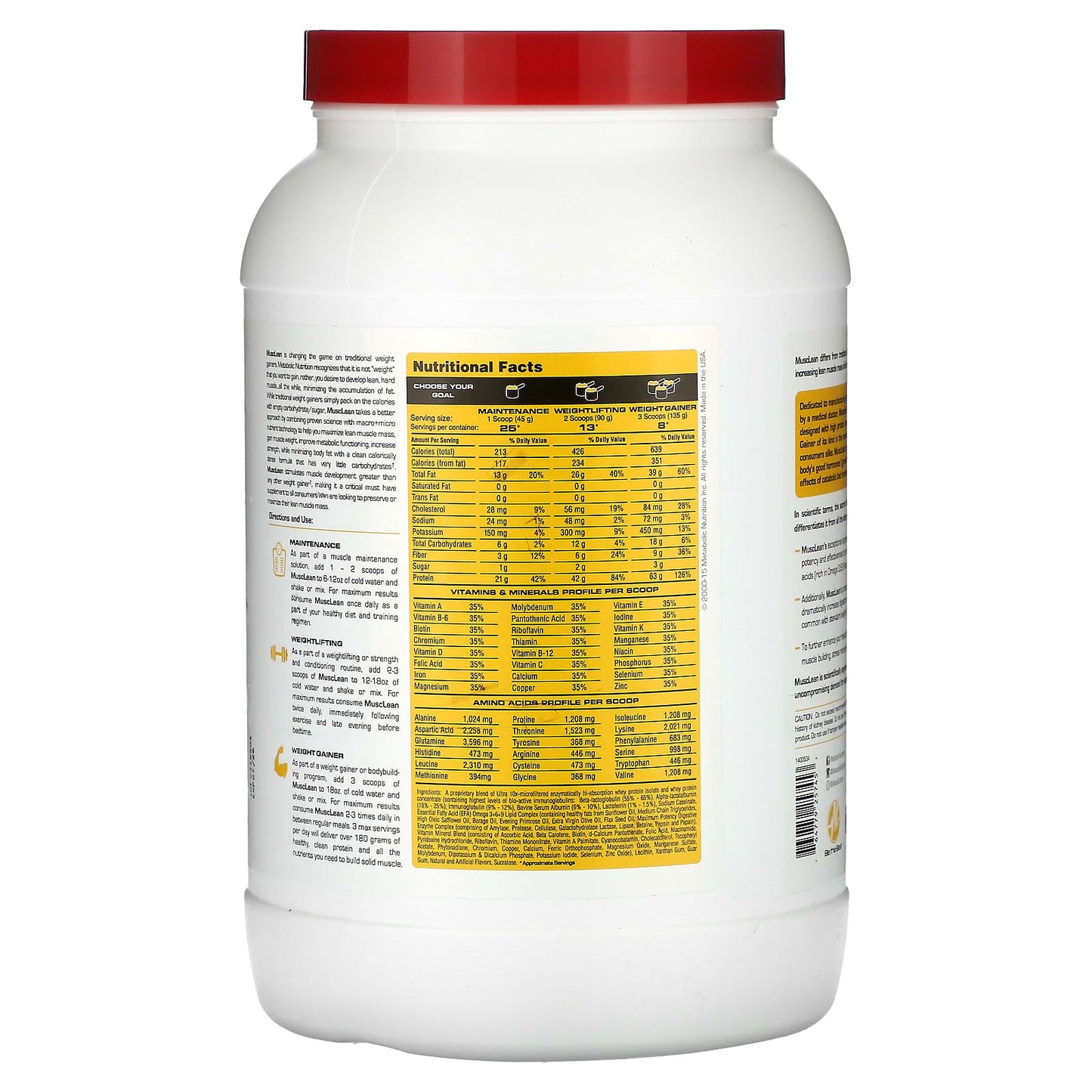 Metabolic Nutrition, MuscLean, Lean Muscle Weight Gainer, Vanilla Milkshake, 2.5 lb - Image 2