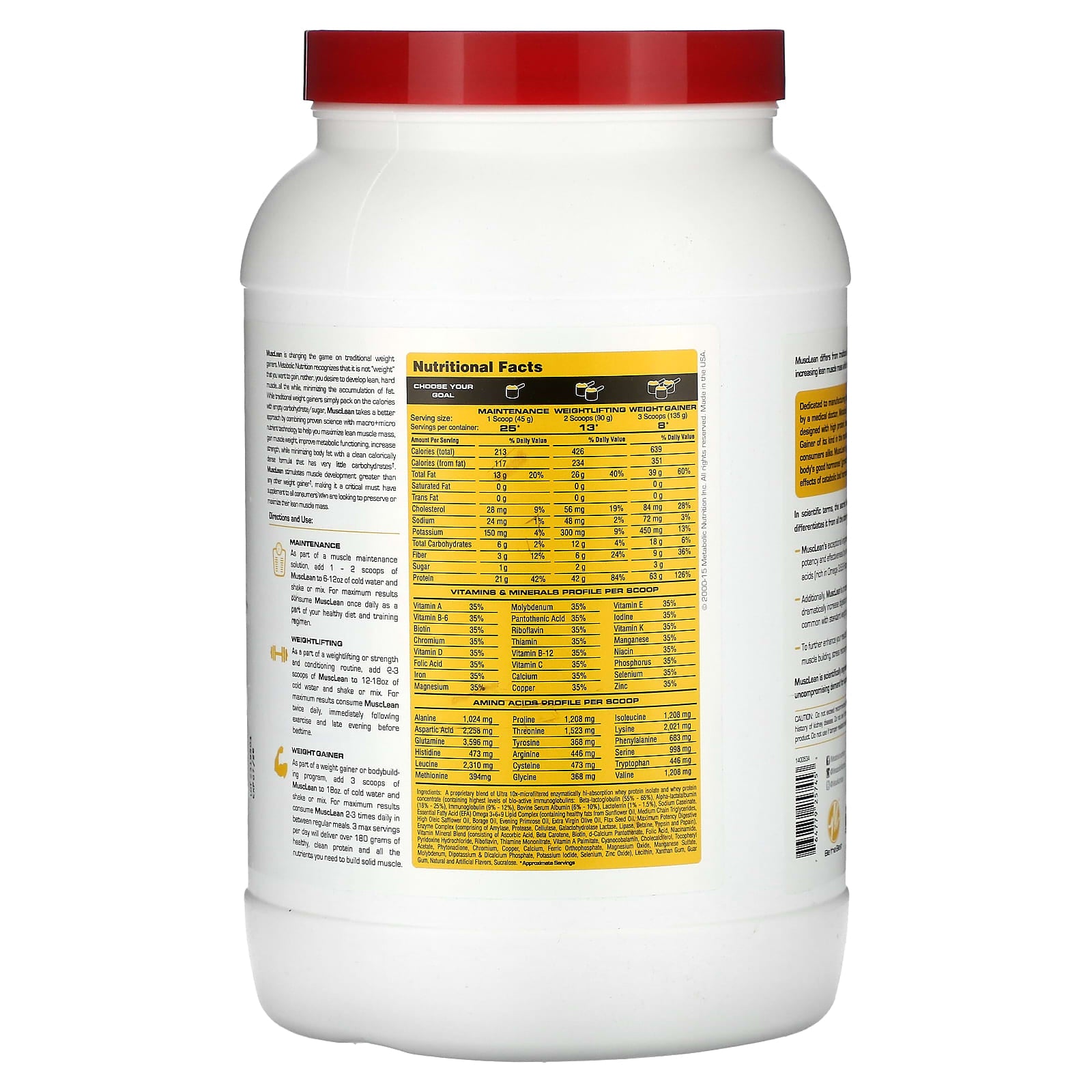 Metabolic Nutrition, MuscLean, Lean Muscle Weight Gainer, Vanilla Milkshake, 2.5 lb - Image 2