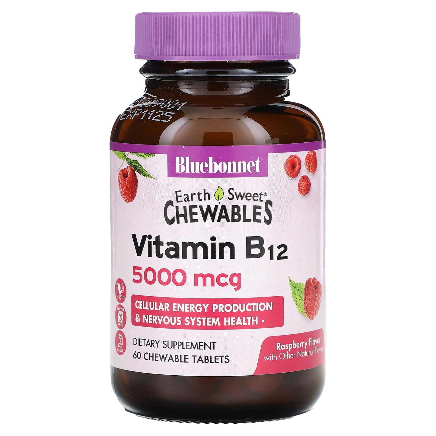 Vitamin B12 Supplements by Bluebonnet Nutrition - Earth Sweet Raspberry 5000mcg - Image 1