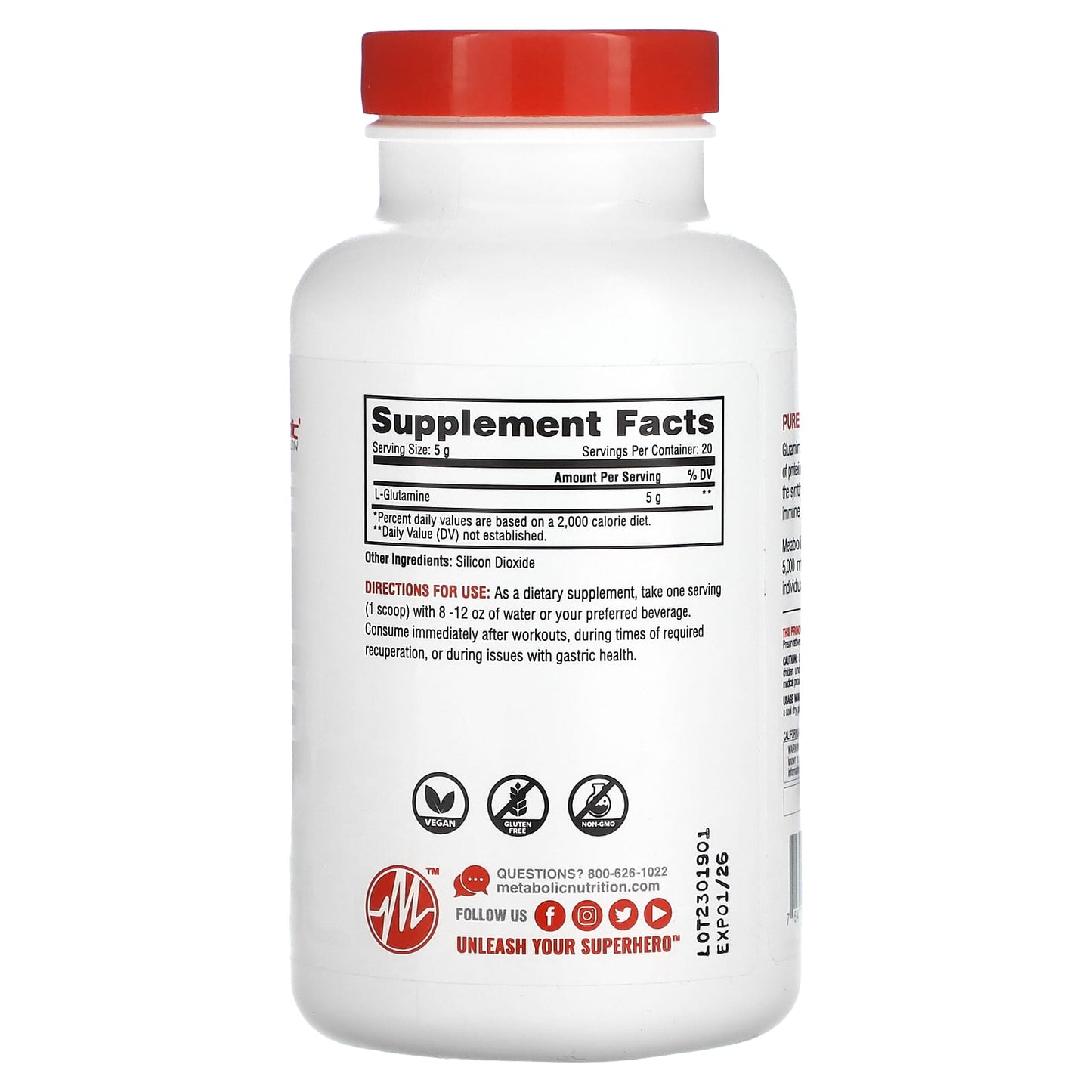 Metabolic Nutrition, L-Glutamine, Unflavored, 3.52 oz (100 g) - Image 2