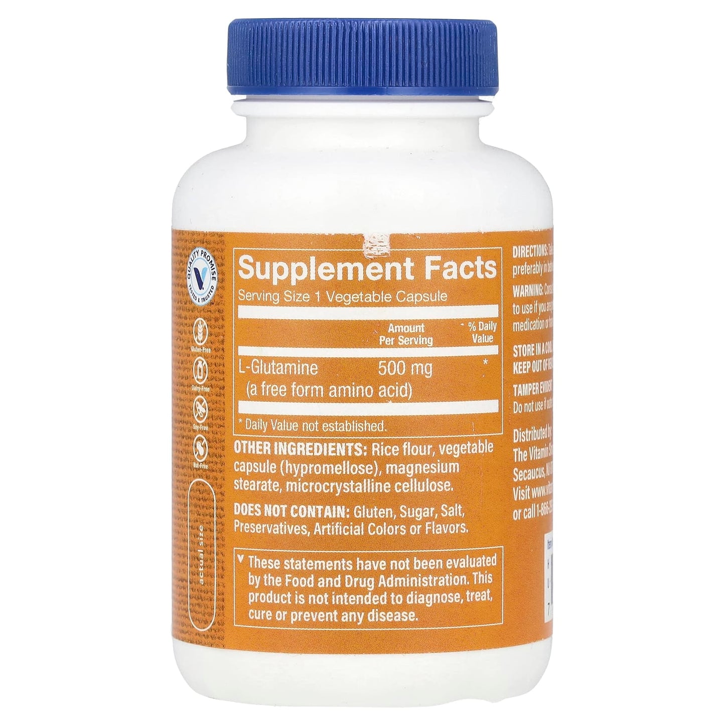 The Vitamin Shoppe, L-Glutamine, 500 mg, 100 Vegetable Capsules - Image 2