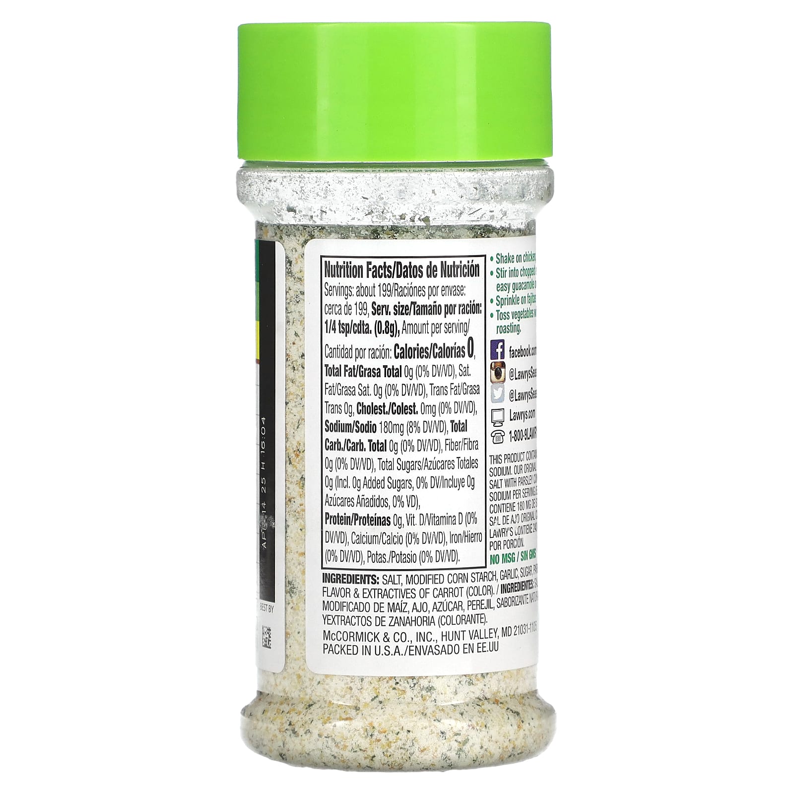 Lawry's, Garlic Salt with Parsley, 5.62 oz (159 g) - Image 2