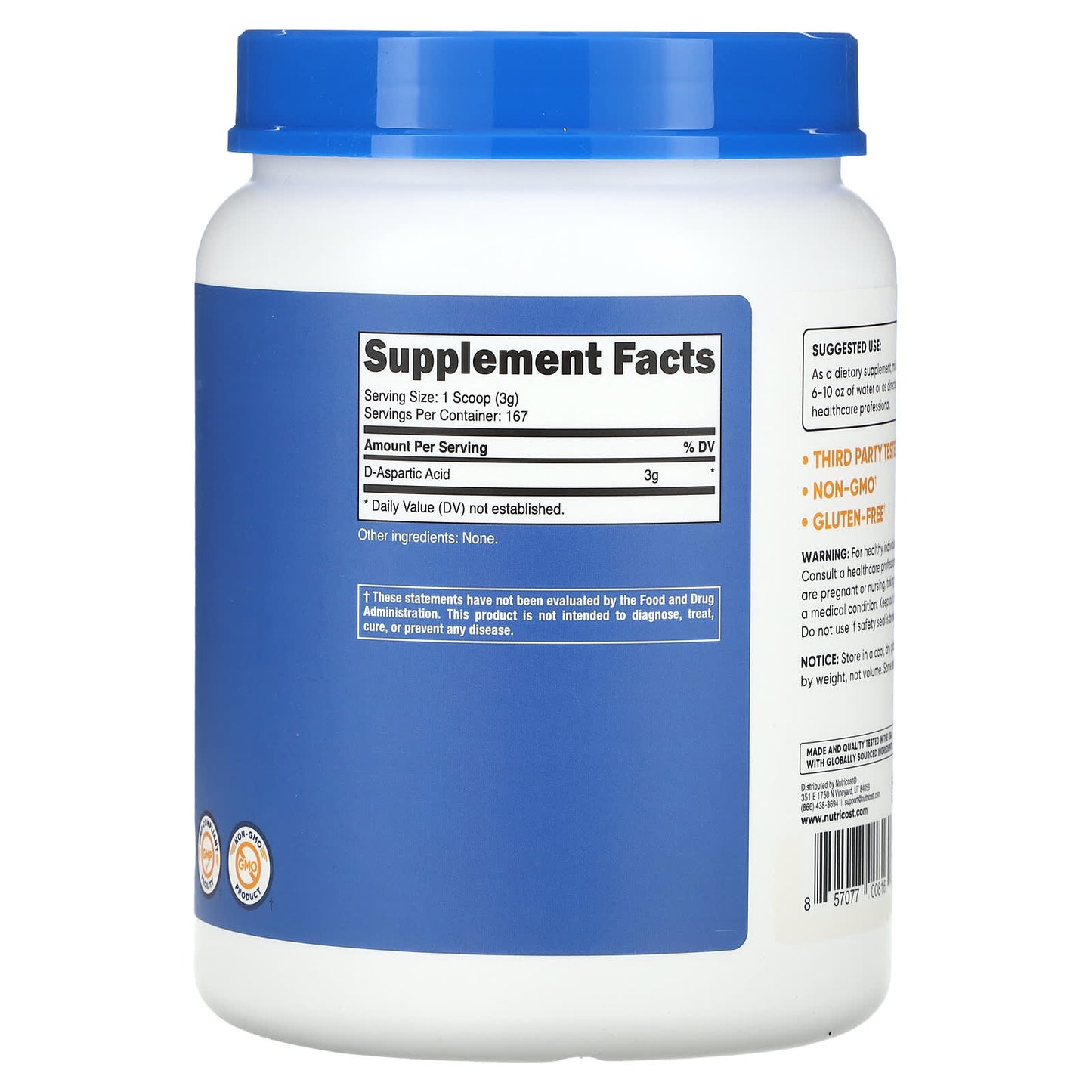 Nutricost, D-Aspartic Acid, Unflavored, 17.6 oz (500 g) - Image 2