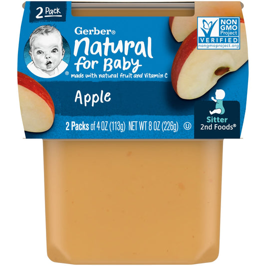 Gerber Natural Apple 2nd Foods, 2 Pack, 4 oz Each, Non-GMO & Kosher - Image 1