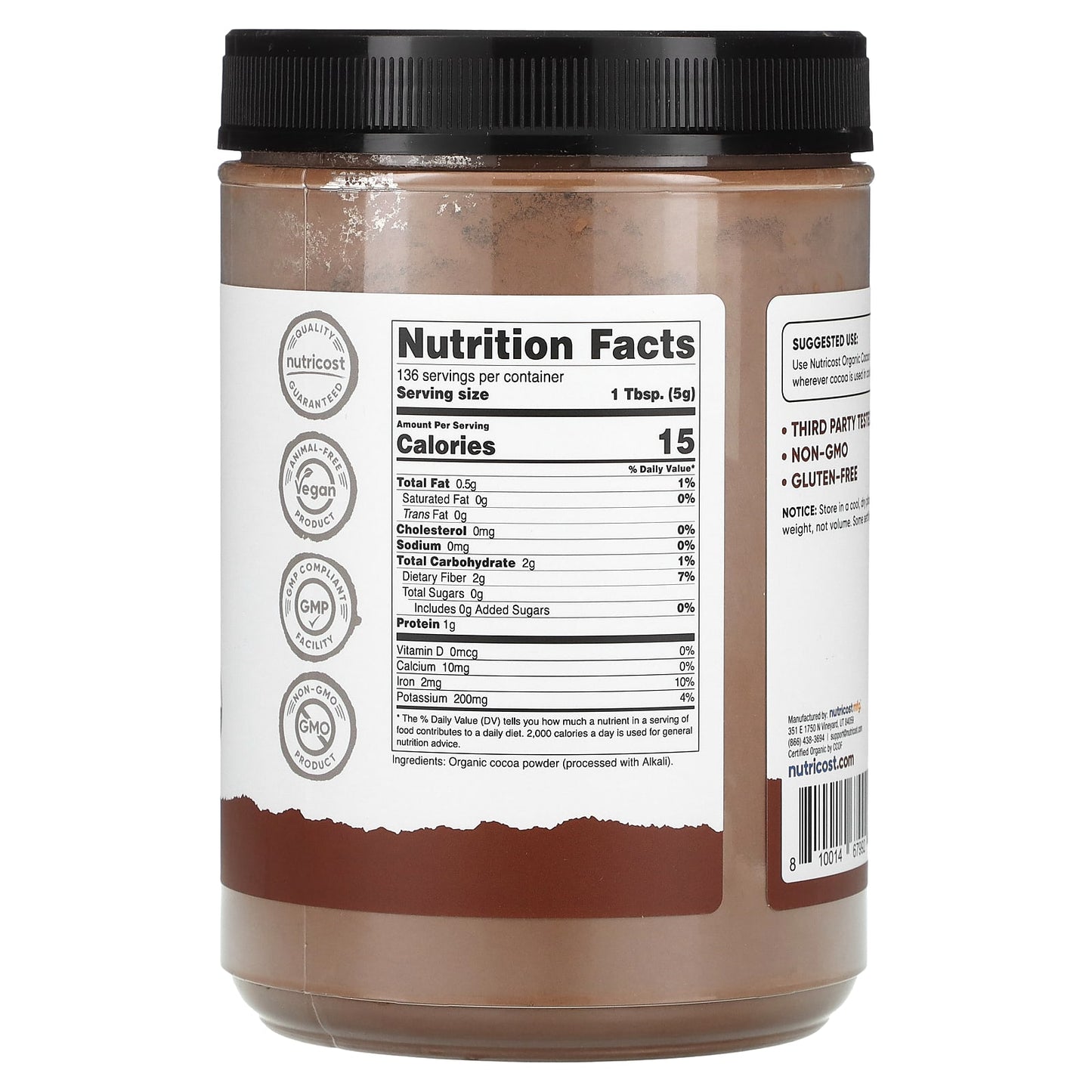 Nutricost, Pantry, Organic Cocoa Powder, Unsweetened, 24.3 oz (680 g) - Image 2