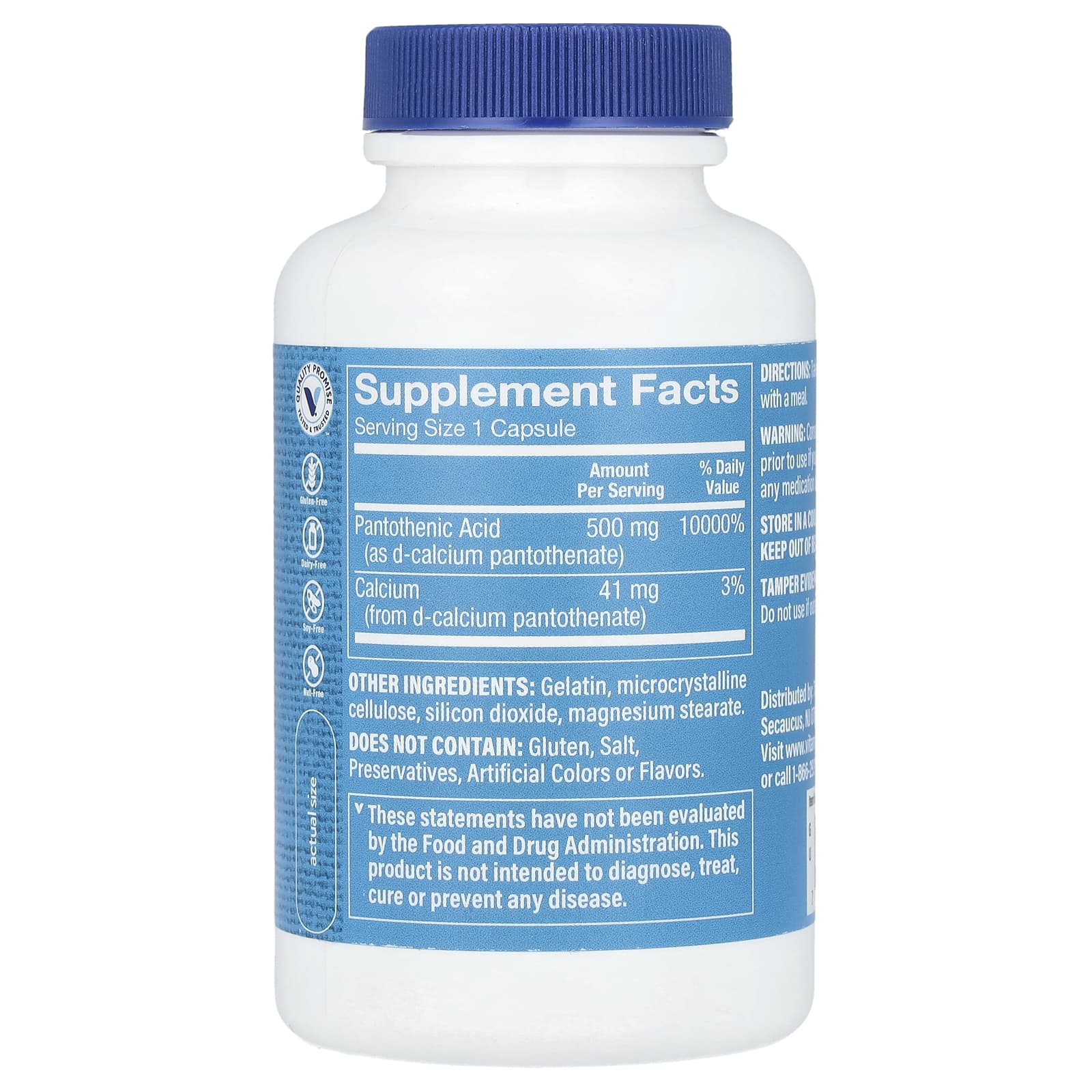 The Vitamin Shoppe, Pantothenic Acid, Vitamin B5, 100 Capsules