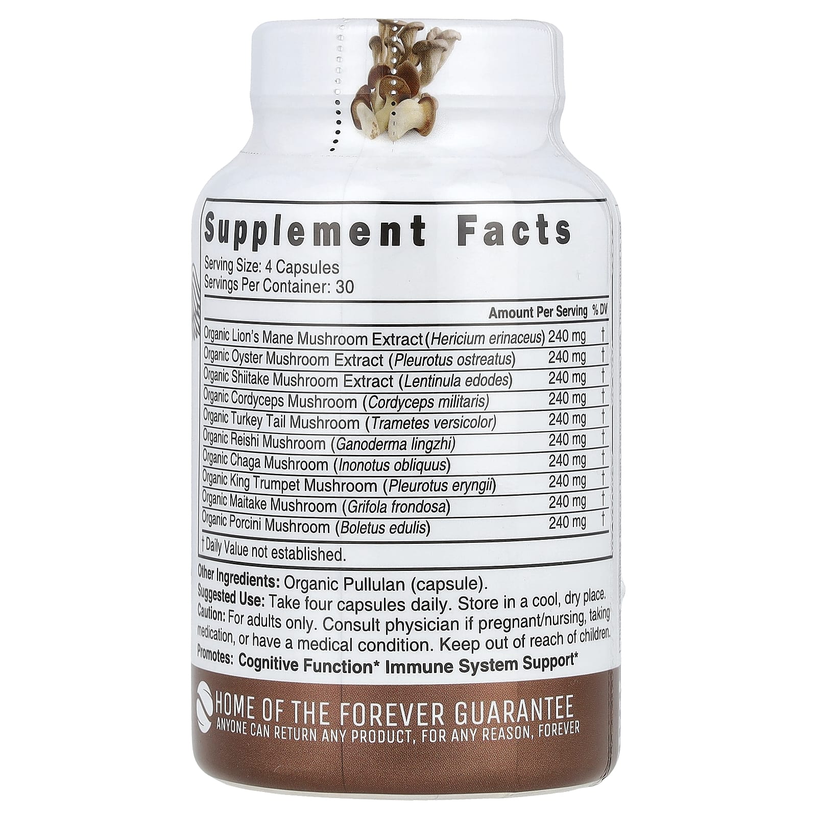 Nutri, Organic 10 Mushrooms, Lion's Mane, Shiitake, Reishi, 120 Organic Capsules - Image 2
