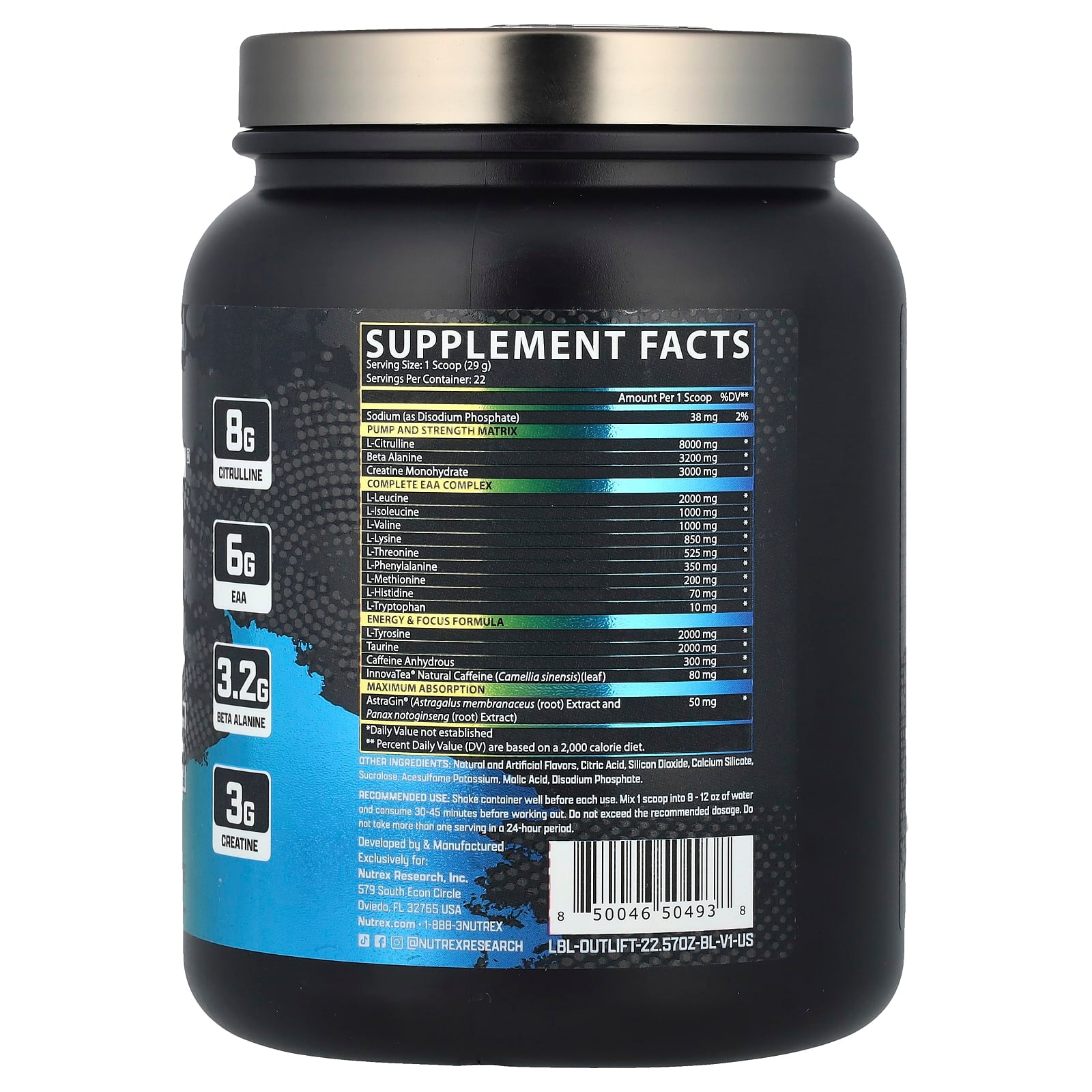 Nutrex Research, Outlift® Clinical, Blueberry Lemonade, 22.57 oz (639.91 g) - Image 2