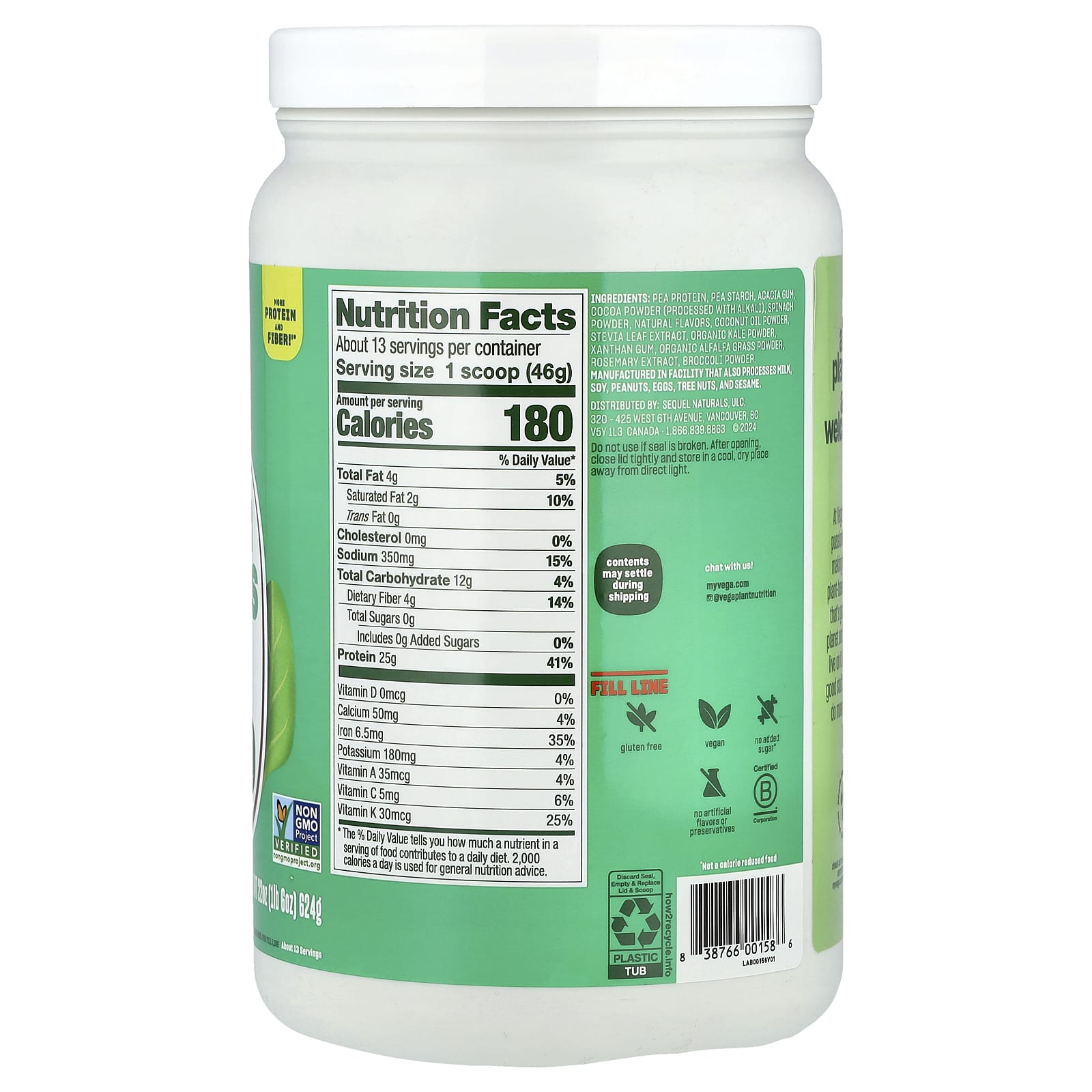 Vega, Original Protein + Greens, Creamy Chocolate, 1 lb 6 oz (624 g) - Image 2