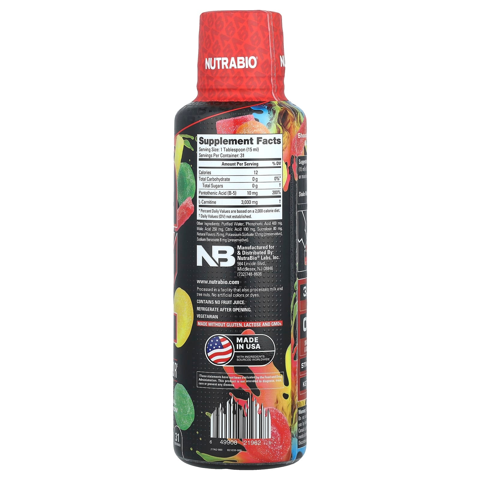 NutraBio, Lean Shots L-Carnitine 3000, Sour Candy, 16 fl oz (473 ml) - Image 2