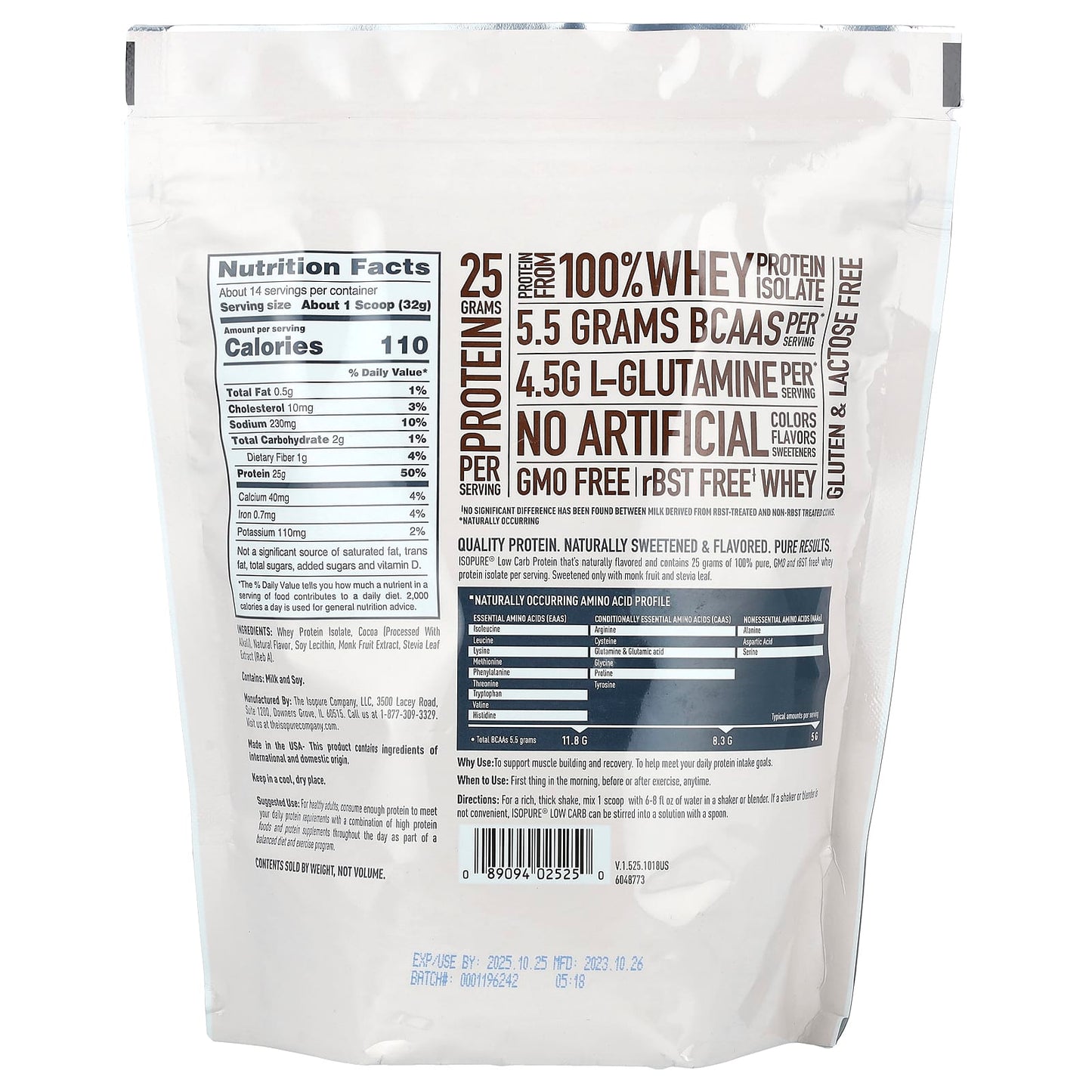 Dark Chocolate Low Carb Protein Powder by Isopure, 25g Protein, 100% Whey - Image 2