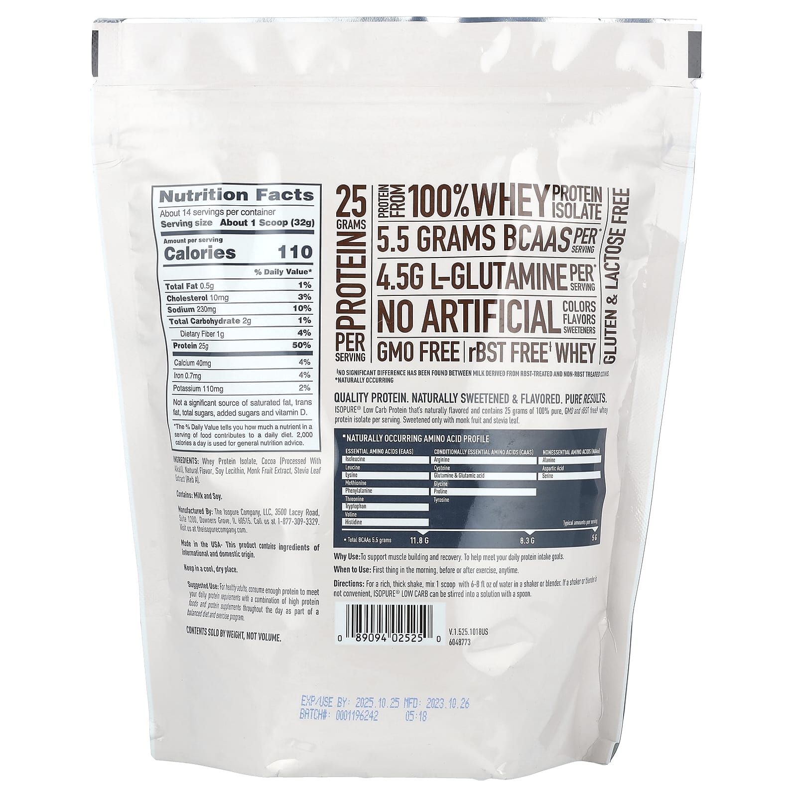 Dark Chocolate Low Carb Protein Powder by Isopure, 25g Protein, 100% Whey - Image 2