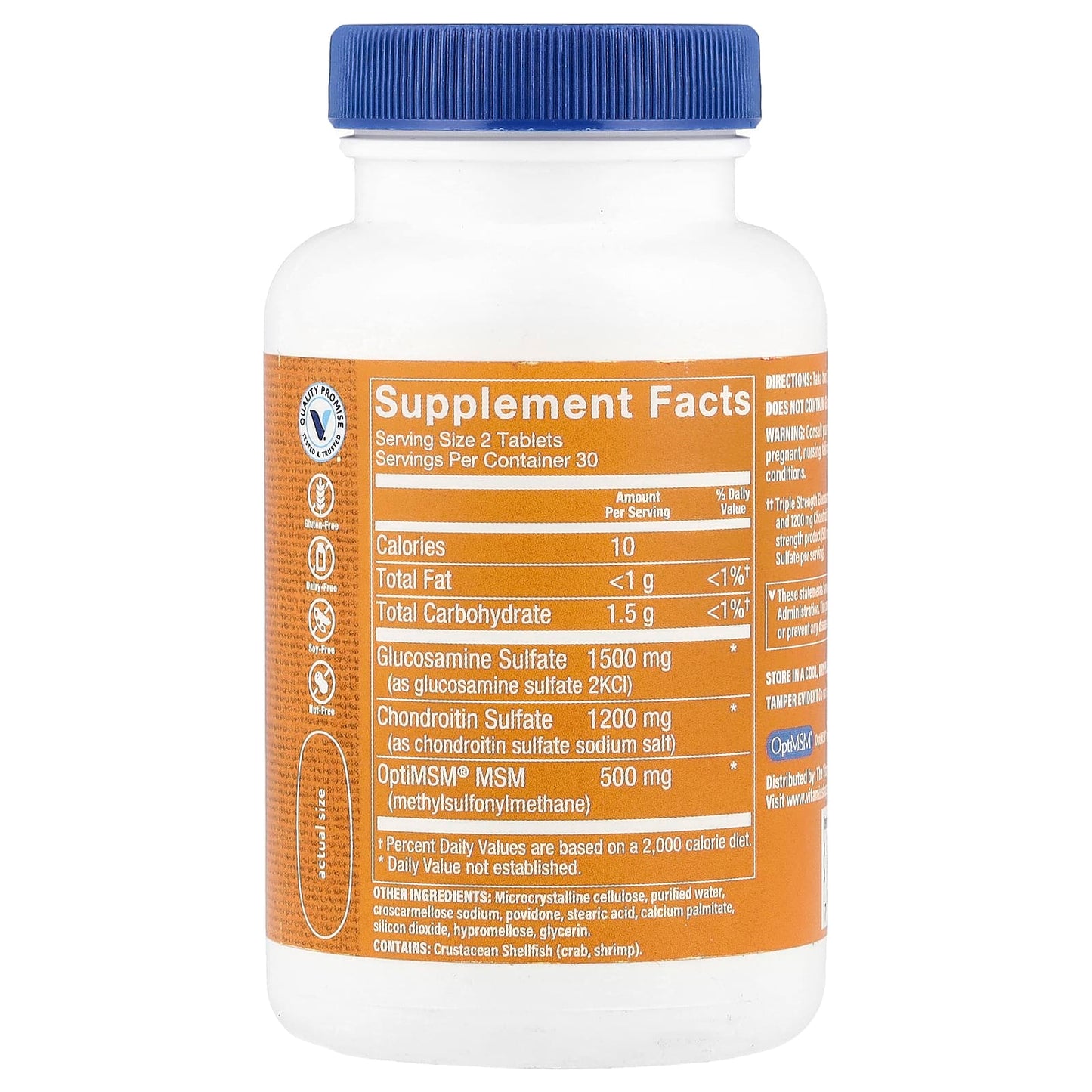 The Vitamin Shoppe, Triple Strength Glucosamine Chondroitin With MSM, 60 Tablets - Image 2