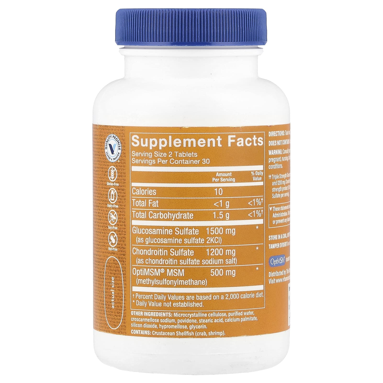 The Vitamin Shoppe, Triple Strength Glucosamine Chondroitin With MSM, 60 Tablets - Image 2