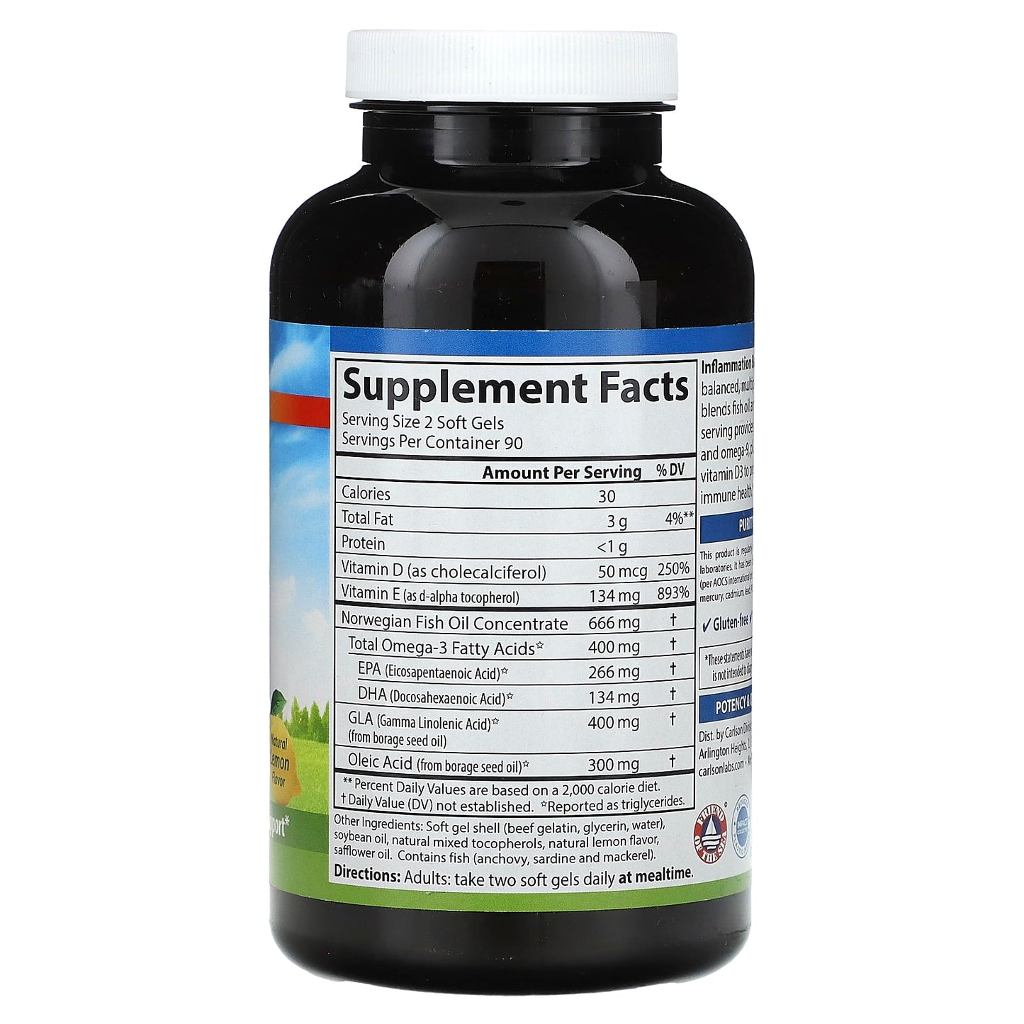Carlson Inflammation Balance Natural Lemon 180 Soft Gels - Image 2