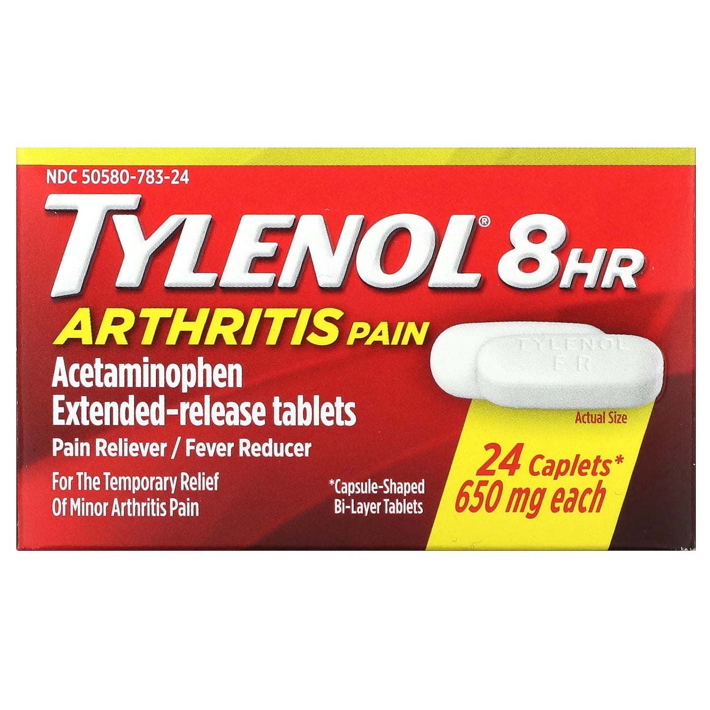 Tylenol, 8 HR Arthritis Pain, Pain Reliever Fever Reducer,  650 mg , 24 Caplets - Image 1