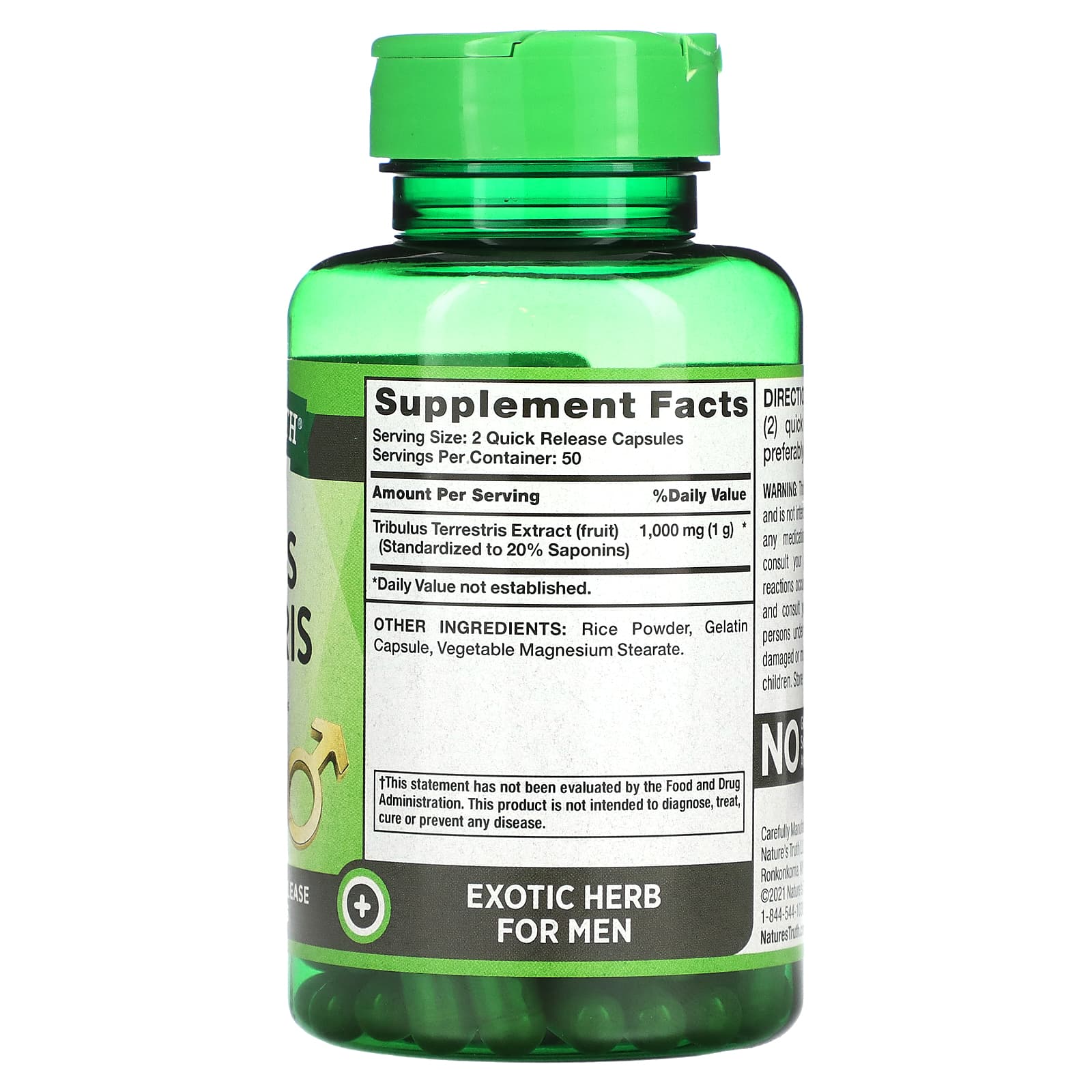Nature's Truth, Tribulus Terrestris, 100 Quick Release Capsules (500 mg per Capsule) - Image 2