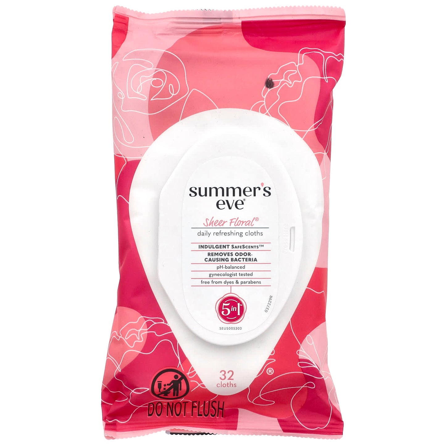 Summer's Eve, 5 in 1 Daily Refreshing Cloths, Sheer Floral®, 32 Cloths - Image 1