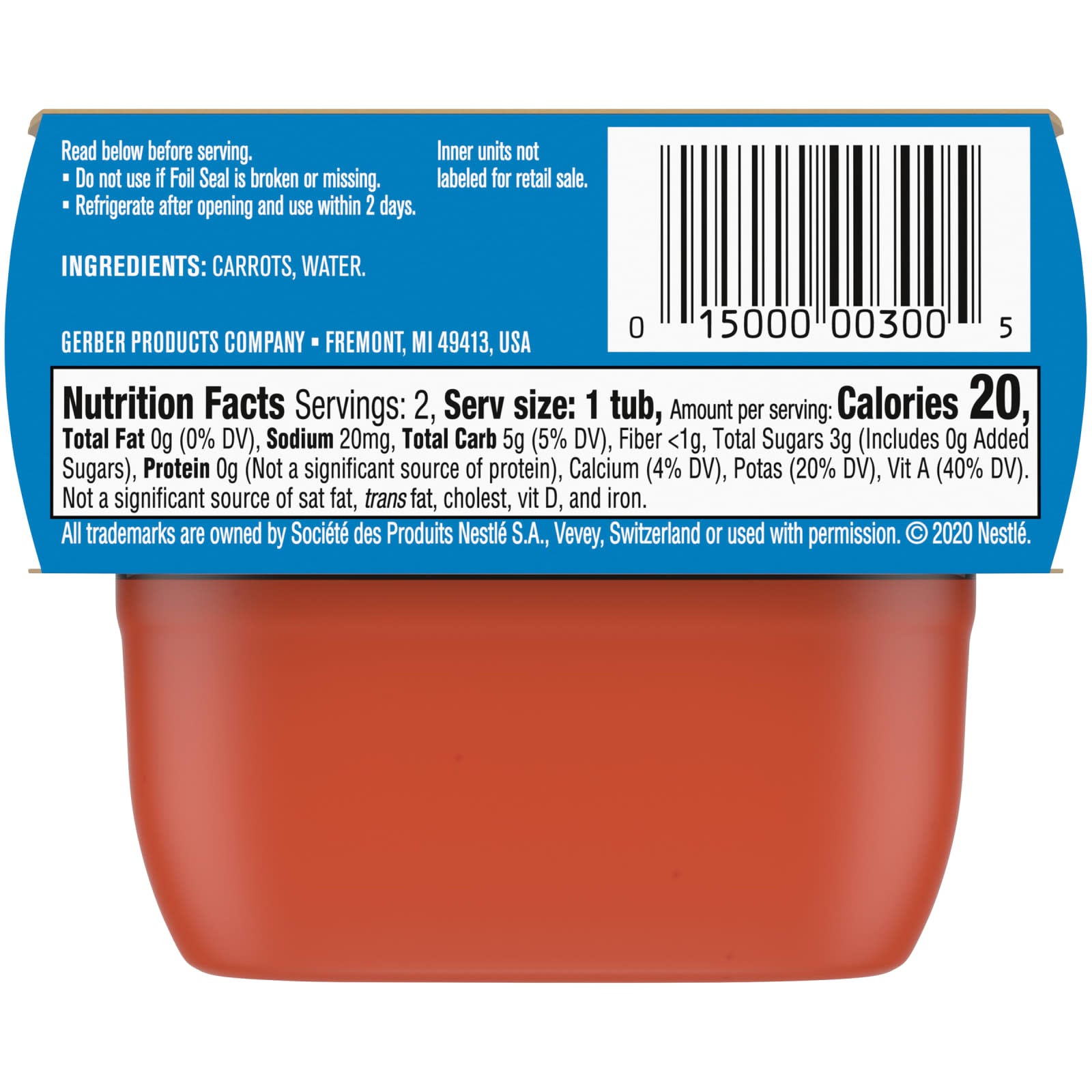 Gerber, Natural for Baby, 1st Foods, Carrot, 2 Pack, 2 oz (56 g) Each