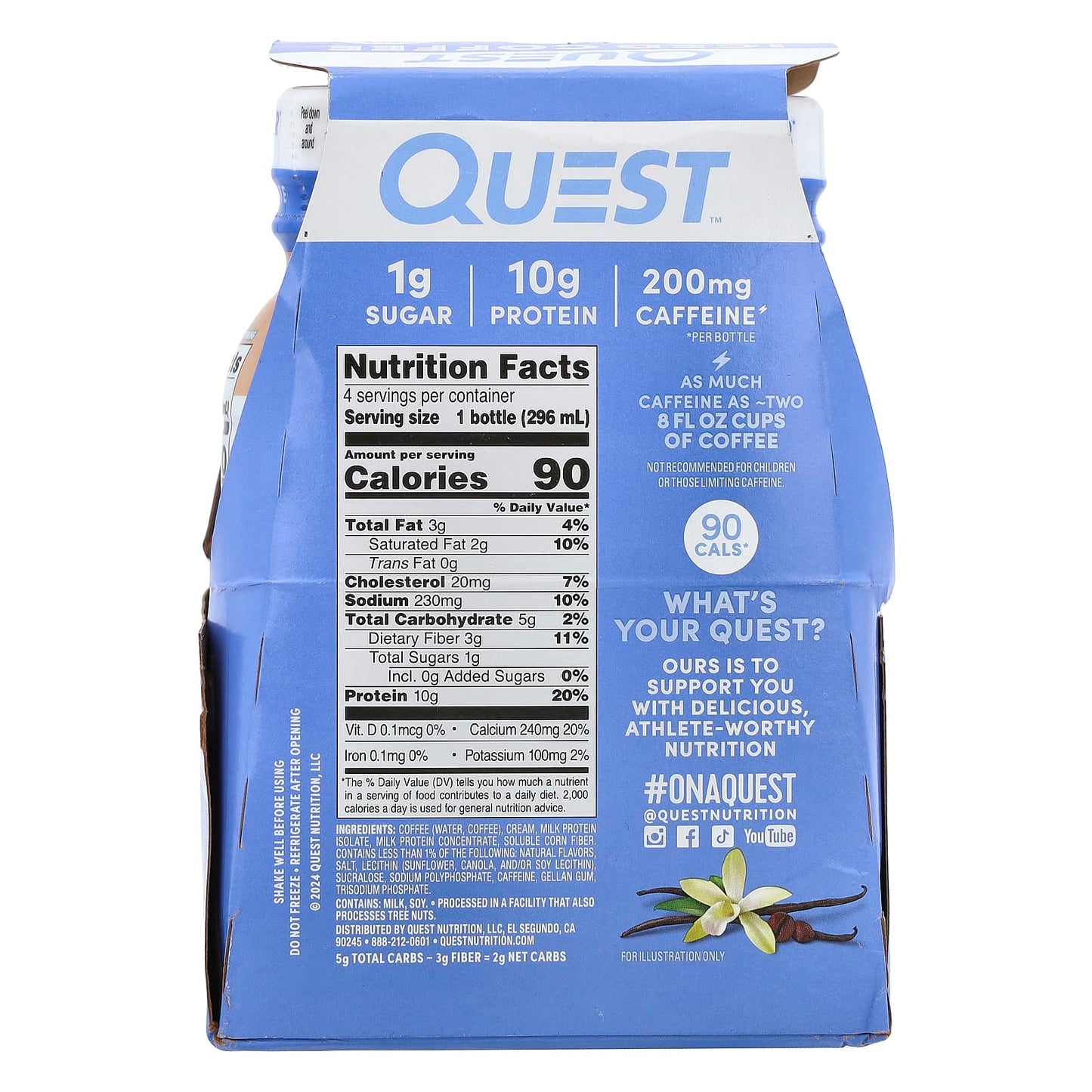 Quest Nutrition, Iced Coffee, Vanilla Latte, 4 Bottles, 10 fl oz (296 ml) Each