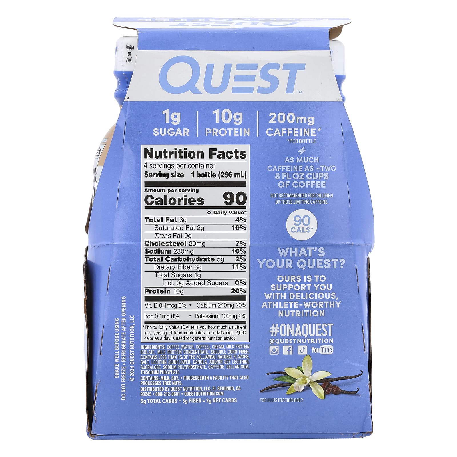 Quest Nutrition, Iced Coffee, Vanilla Latte, 4 Bottles, 10 fl oz (296 ml) Each