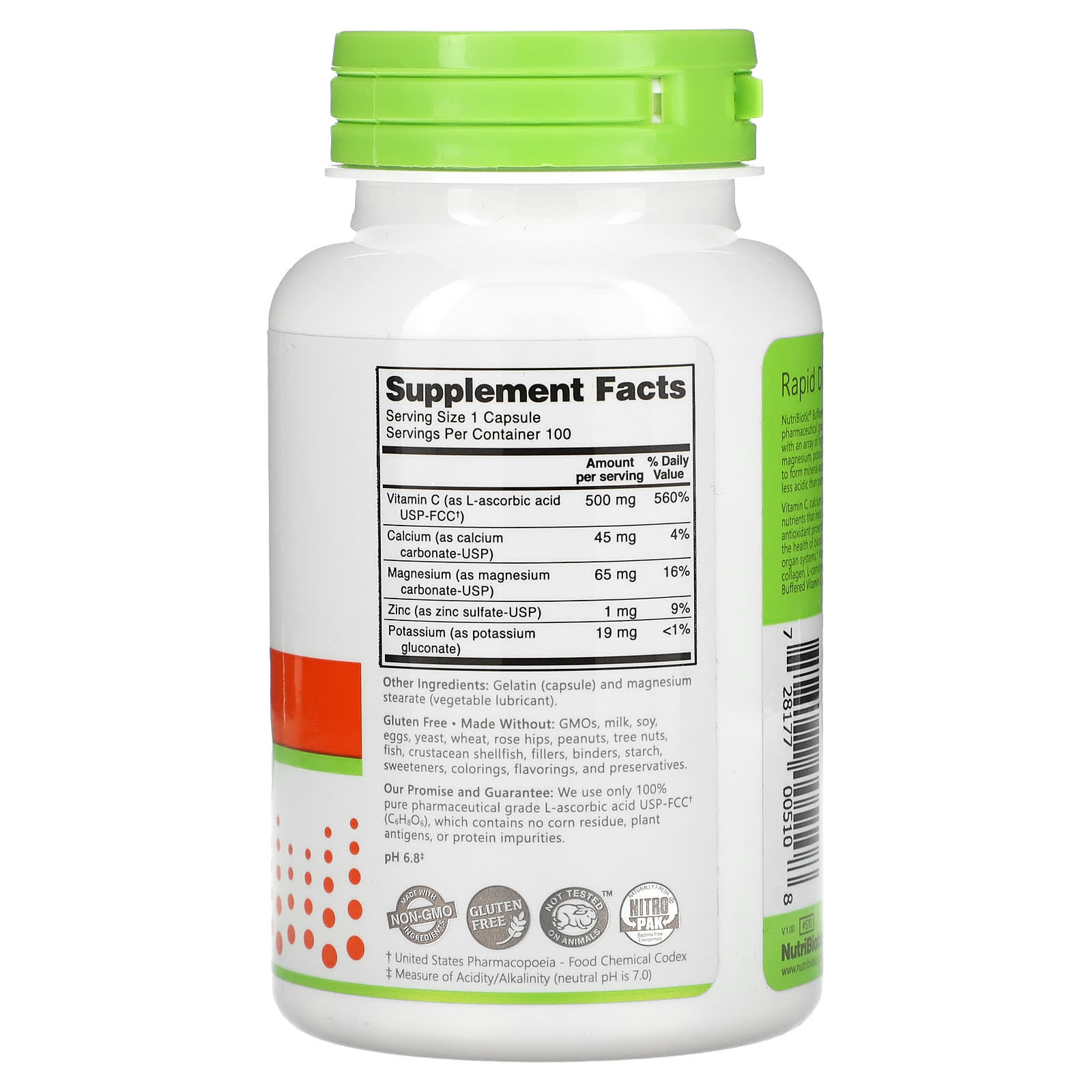 NutriBiotic, Immunity, Buffered Vitamin C, 100 Gluten Free Capsules - Image 2