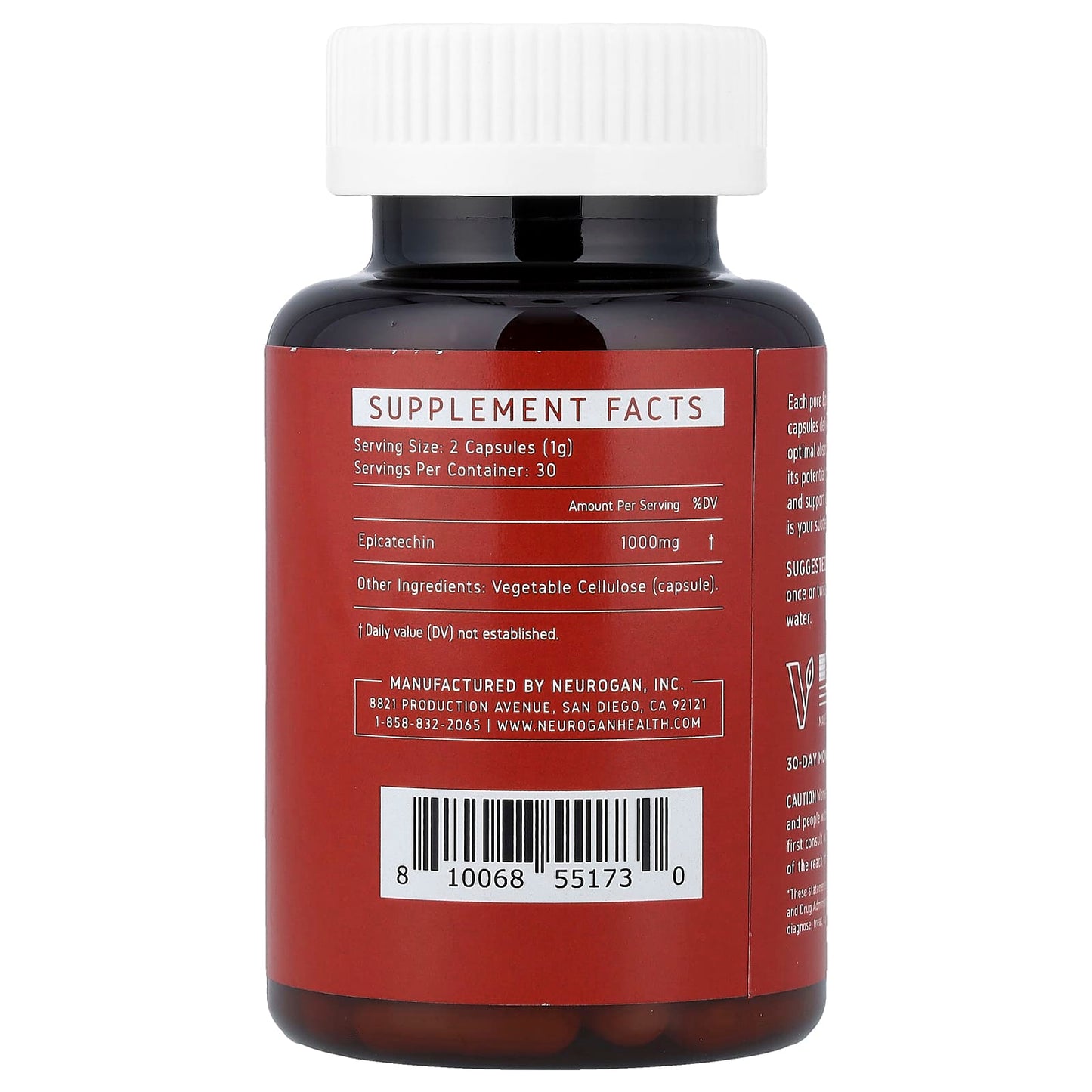 Neurogan Health, Epicatechin, 1,000 mg, 60 Capsules (500 mg per Capsule), 1.05 oz (30 g) - Image 2